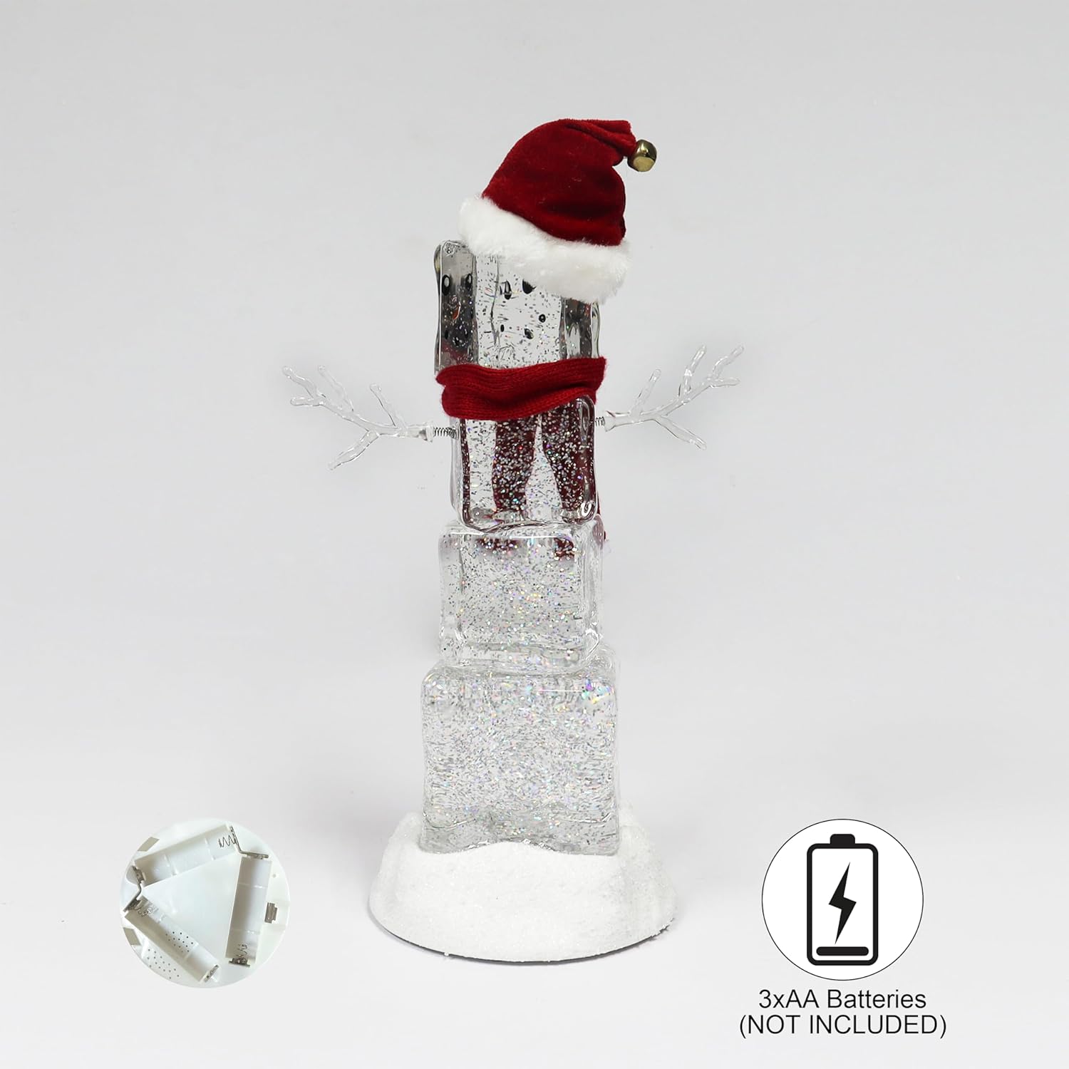 Ice Cube Snowman Snow Globe 13.5”H LED Lighted Spinning
