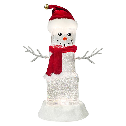 Acrylic Ice Cube Snowman Light-Up Glitter Water Spinning