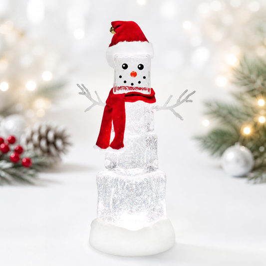 Ice Cube Snowman Snow Globe 13.5”H LED Lighted Spinning