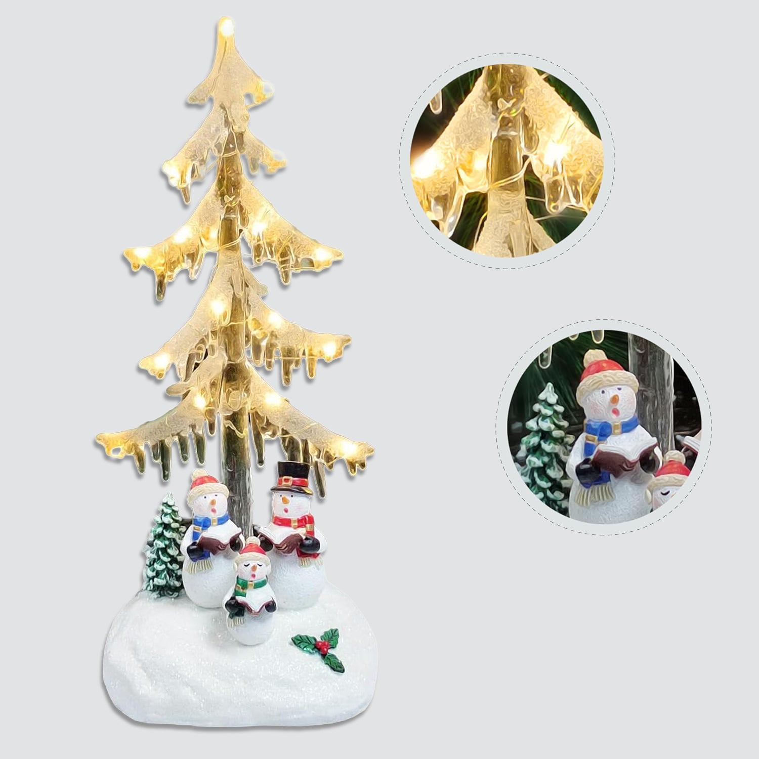 Lighted Acrylic Icicle Tree 12.99”H Snowman Choir