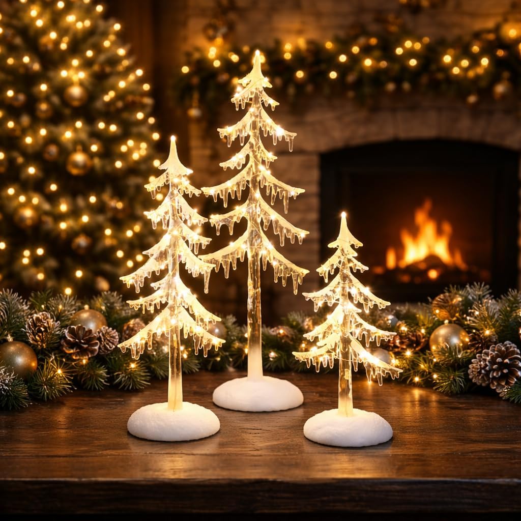 Acrylic Icicle Trees 3-Pack LED Battery Operated Light-Up 24.4