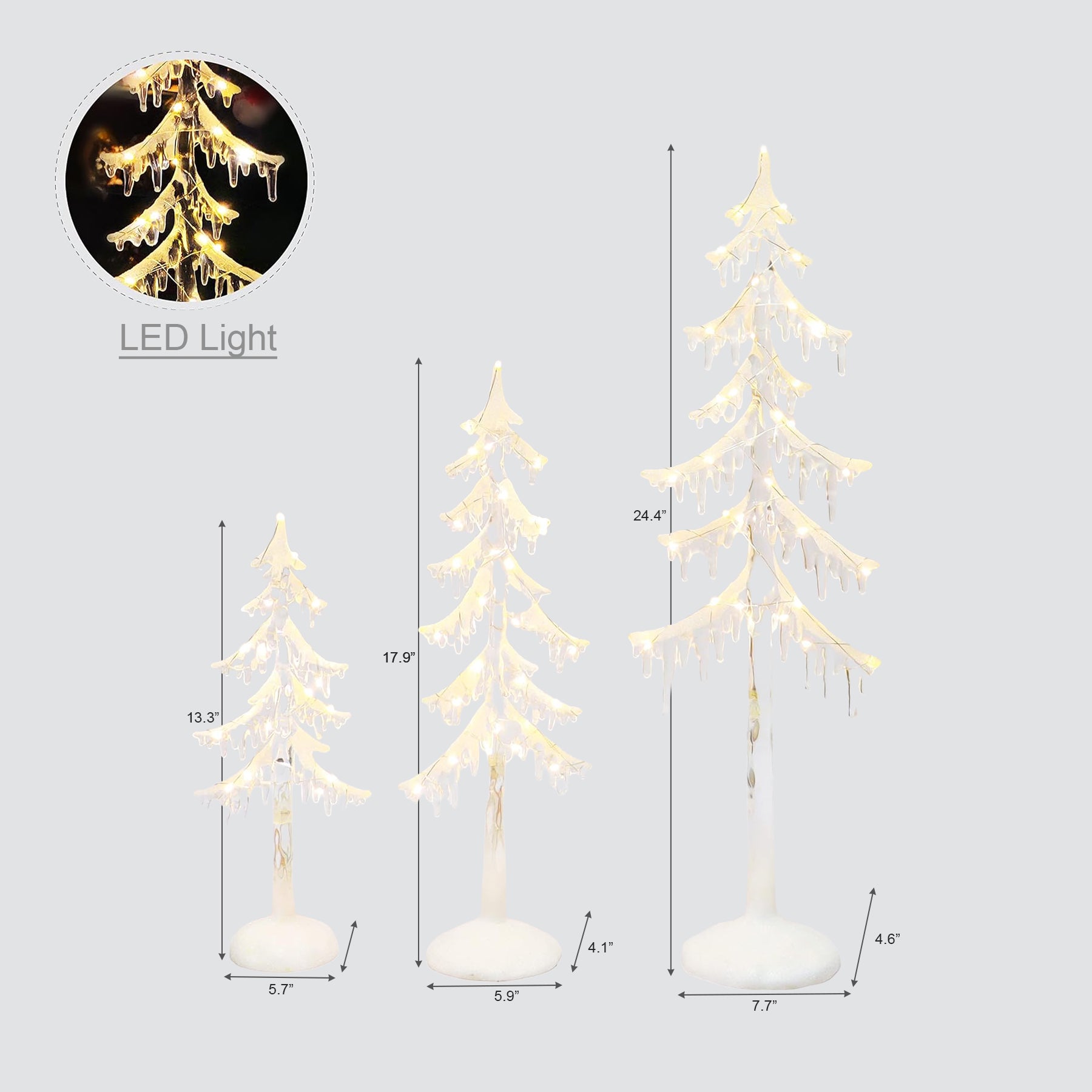 Acrylic Icicle Trees 3-Pack LED Battery Operated Light-Up 24.4