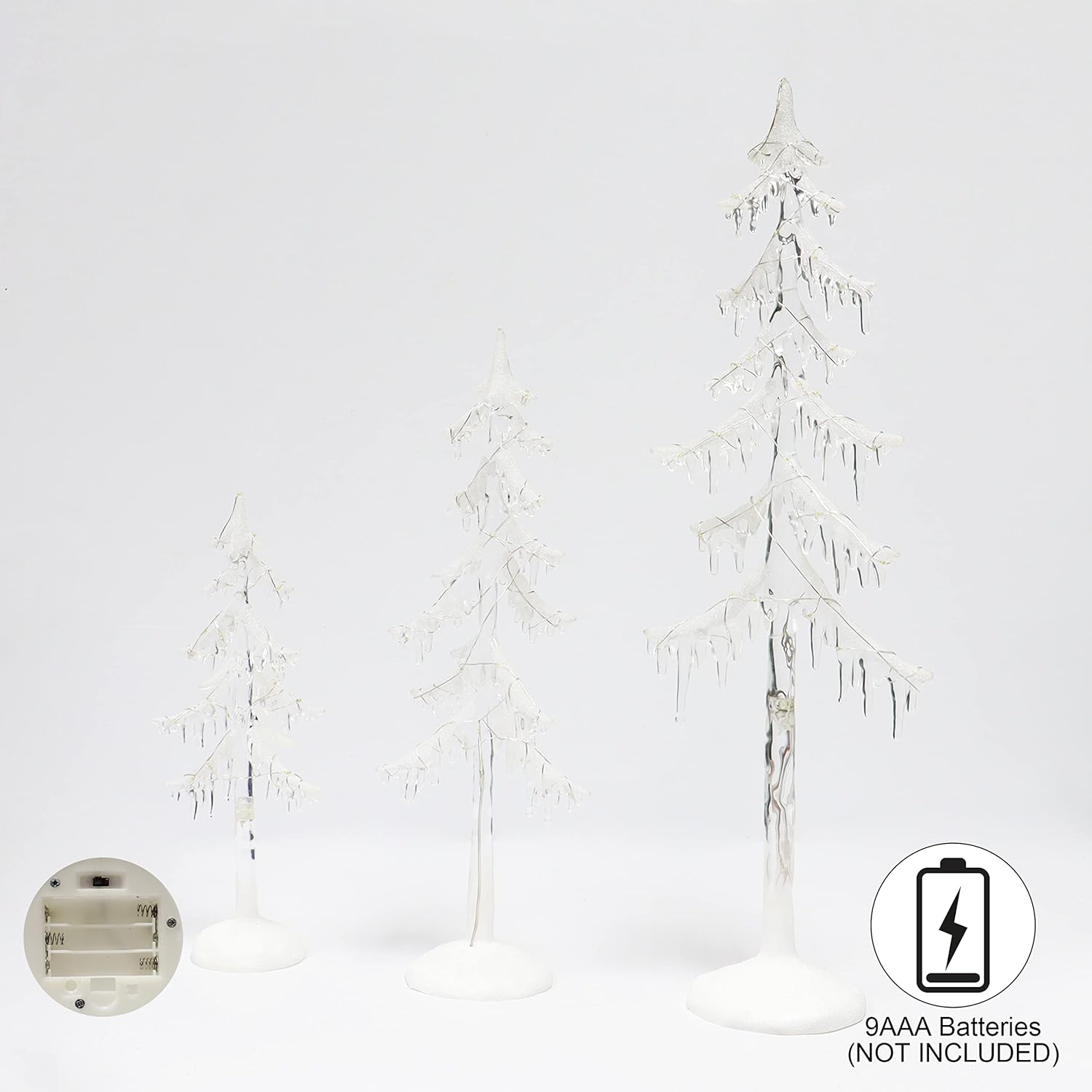 Acrylic Icicle Trees 3-Pack LED Battery Operated Light-Up 24.4