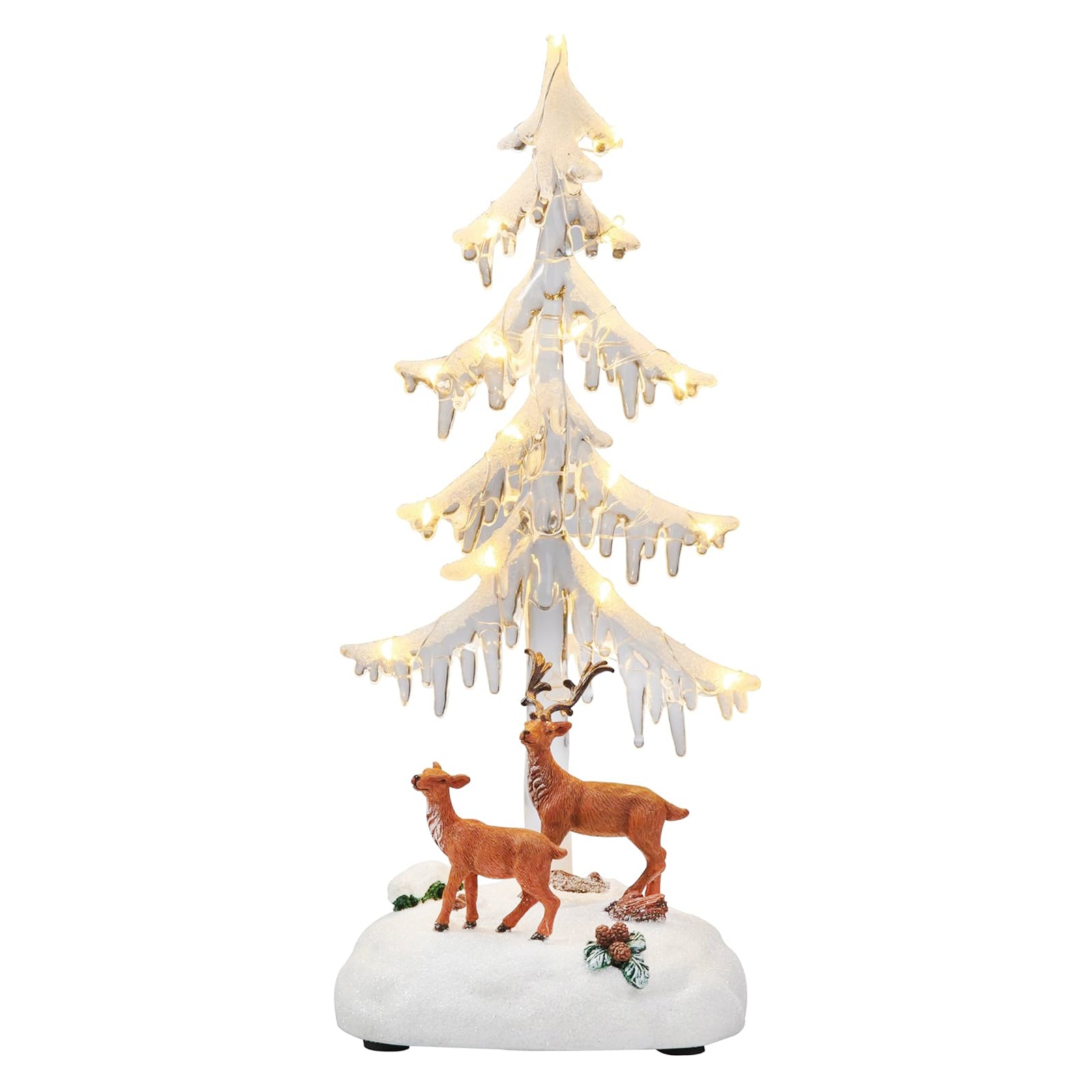 Acrylic LED Lighted Icicle Tree with Reindeer 13 Inch Battery Operated