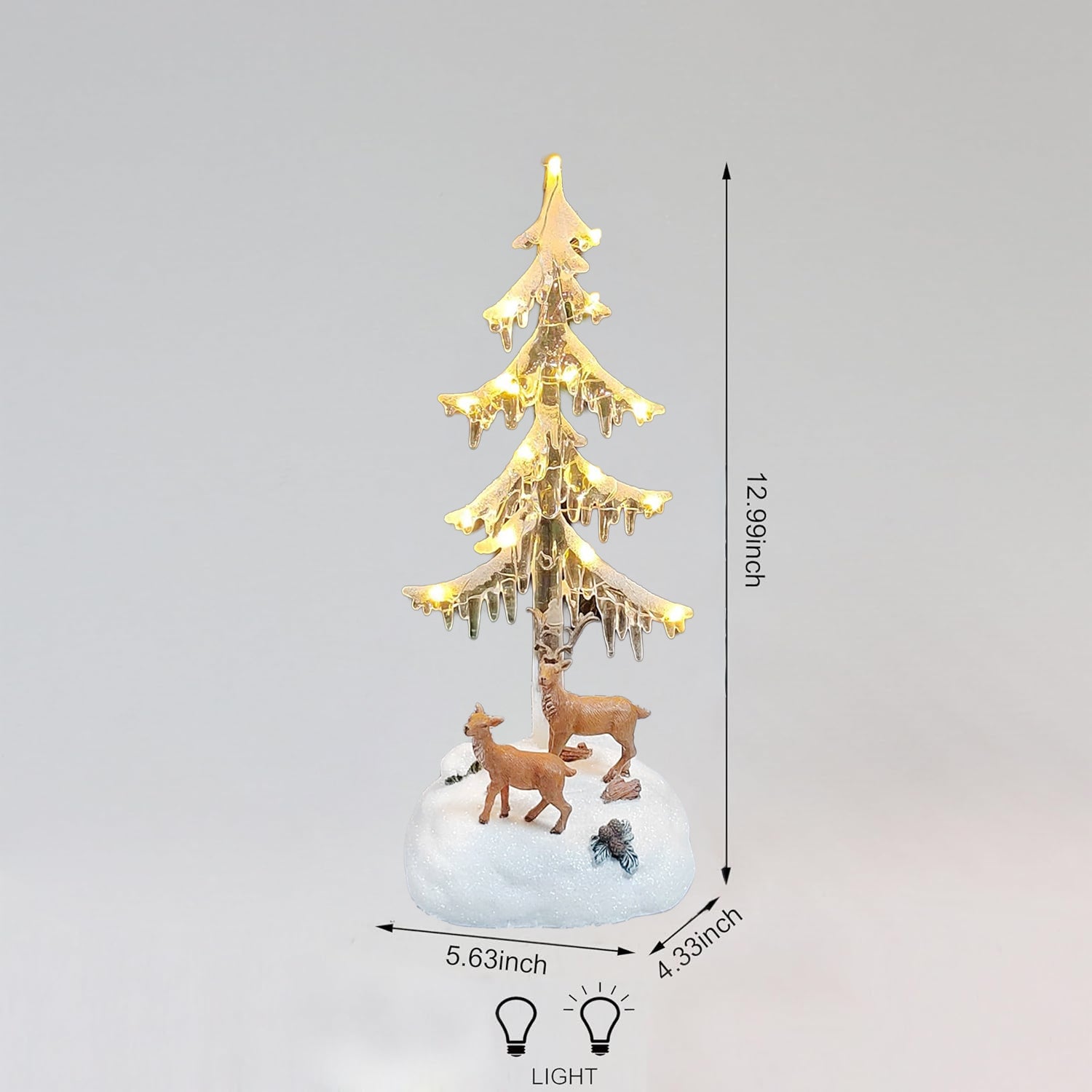 Acrylic LED Lighted Icicle Tree with Reindeer 13 Inch Battery Operated