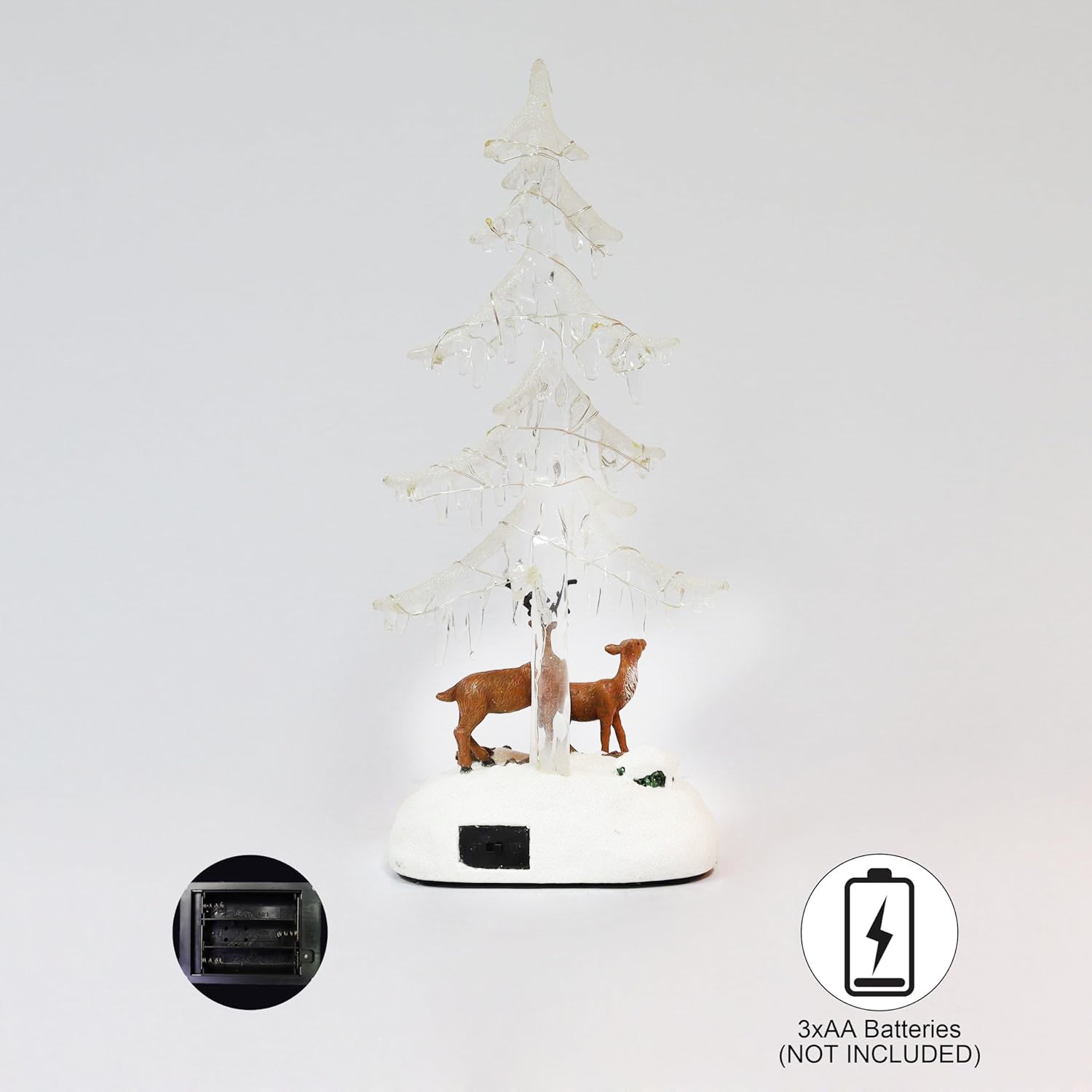Acrylic LED Lighted Icicle Tree with Reindeer 13 Inch Battery Operated