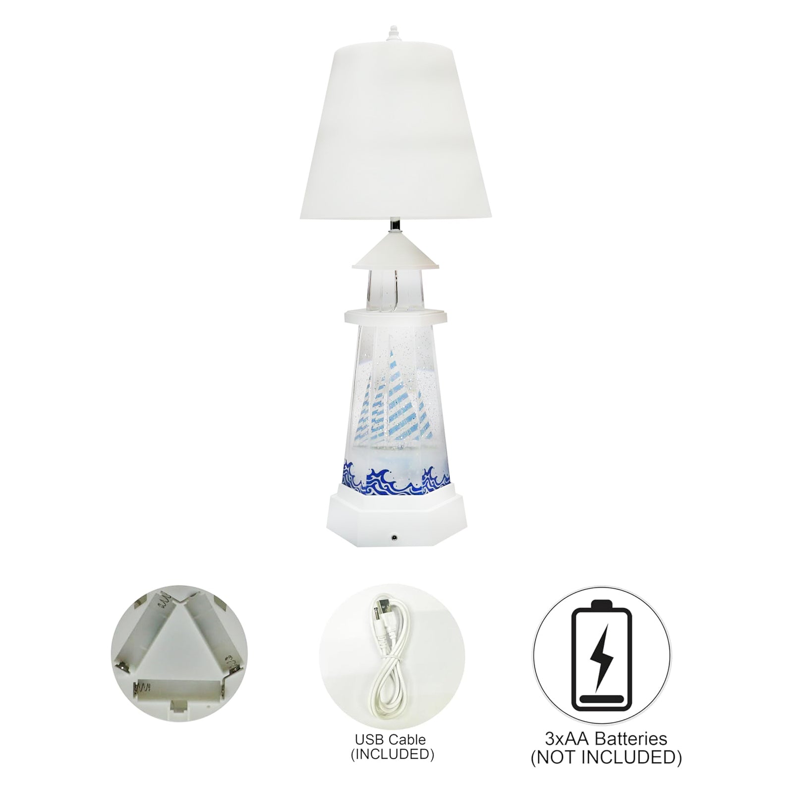 Lamp with Glitter Water Globe Dual Power Snow Globe Light