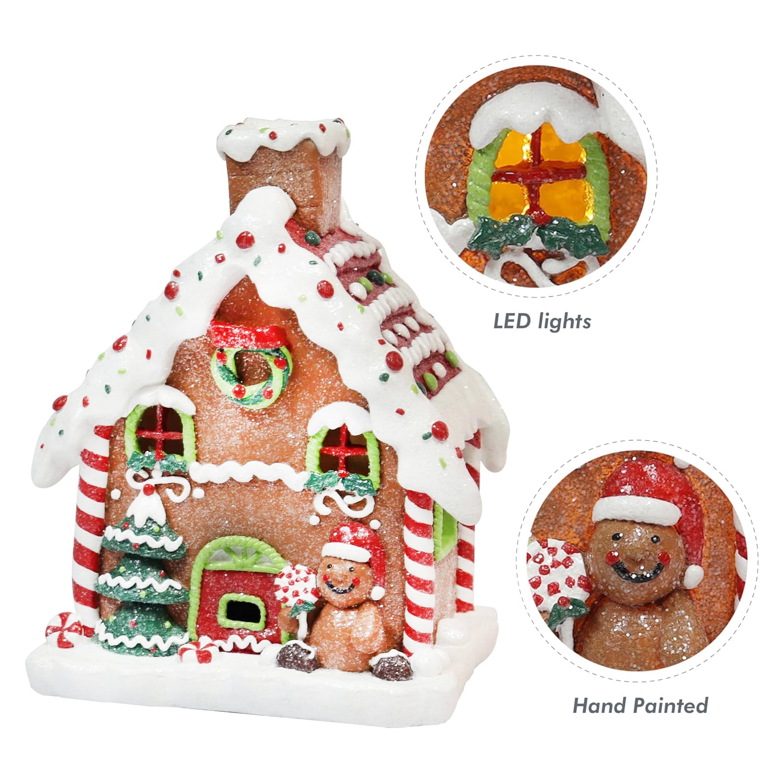 Light Up Gingerbread House 8.7”H Handcrafted Polyresin LED Christmas Decoration