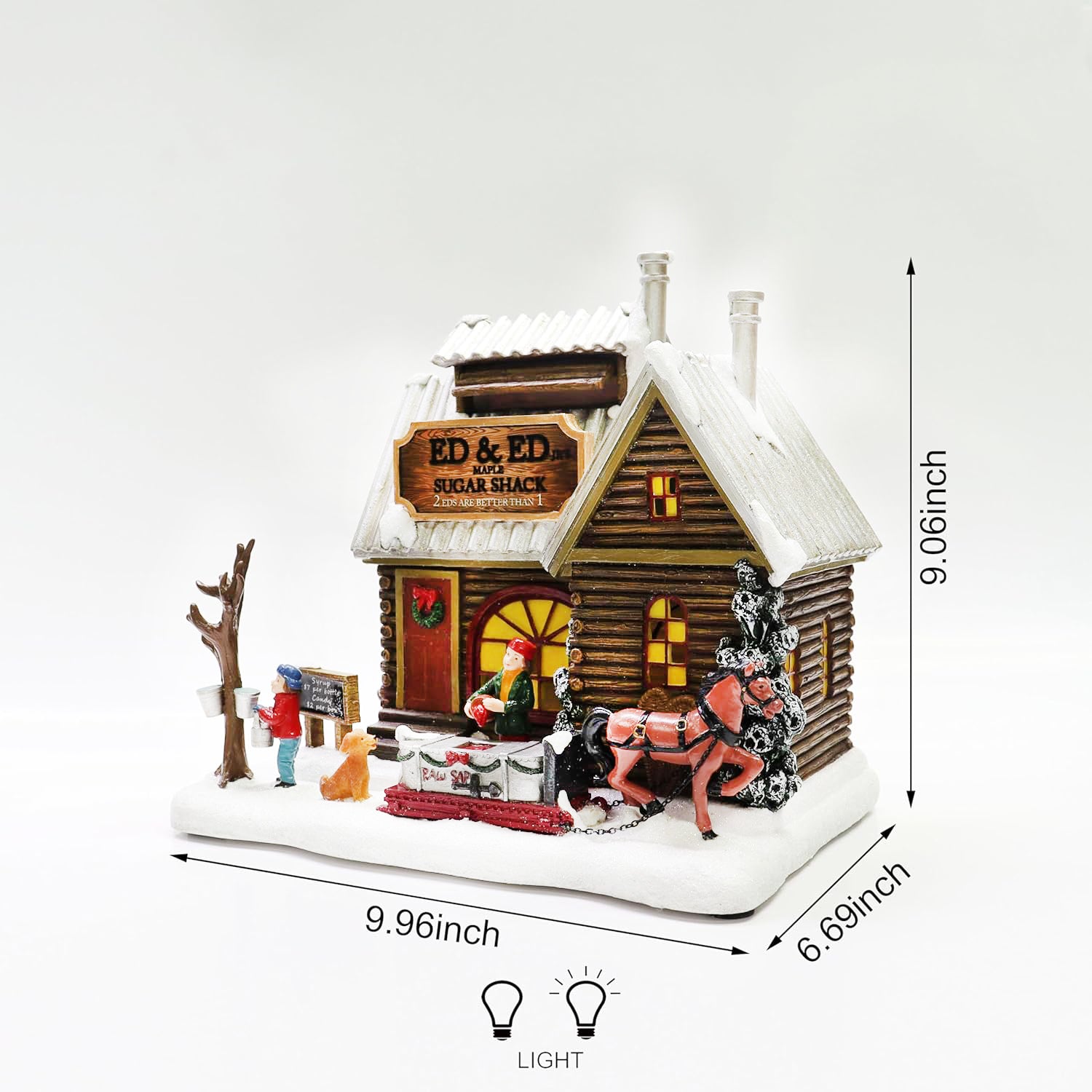 Sugar Shack Christmas Village House Hand-Painted Polyresin Cabin Scene with Horse & Dog, Winter Holiday Décor