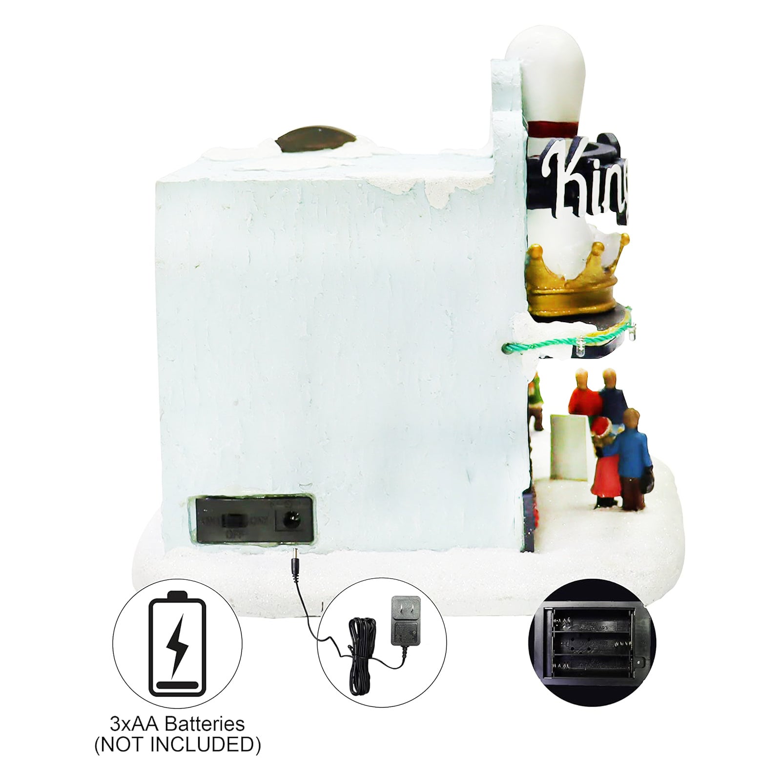 Lighted Christmas Village House King Pins Bowling Alley Scene with Figures, Tree & Snowman