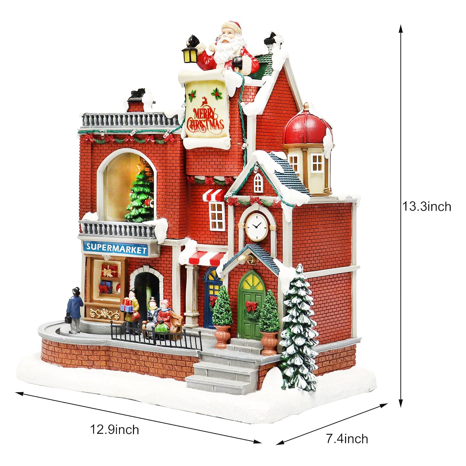 Lighted Christmas Village House Supermarket and Shops Animated Holiday Scene