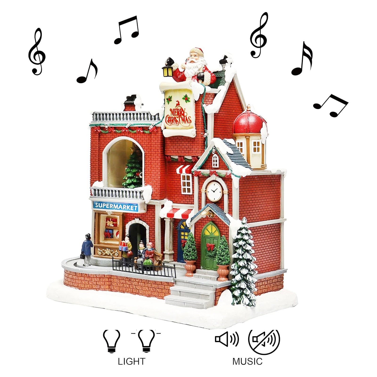 Lighted Christmas Village House Supermarket and Shops Animated Holiday Scene