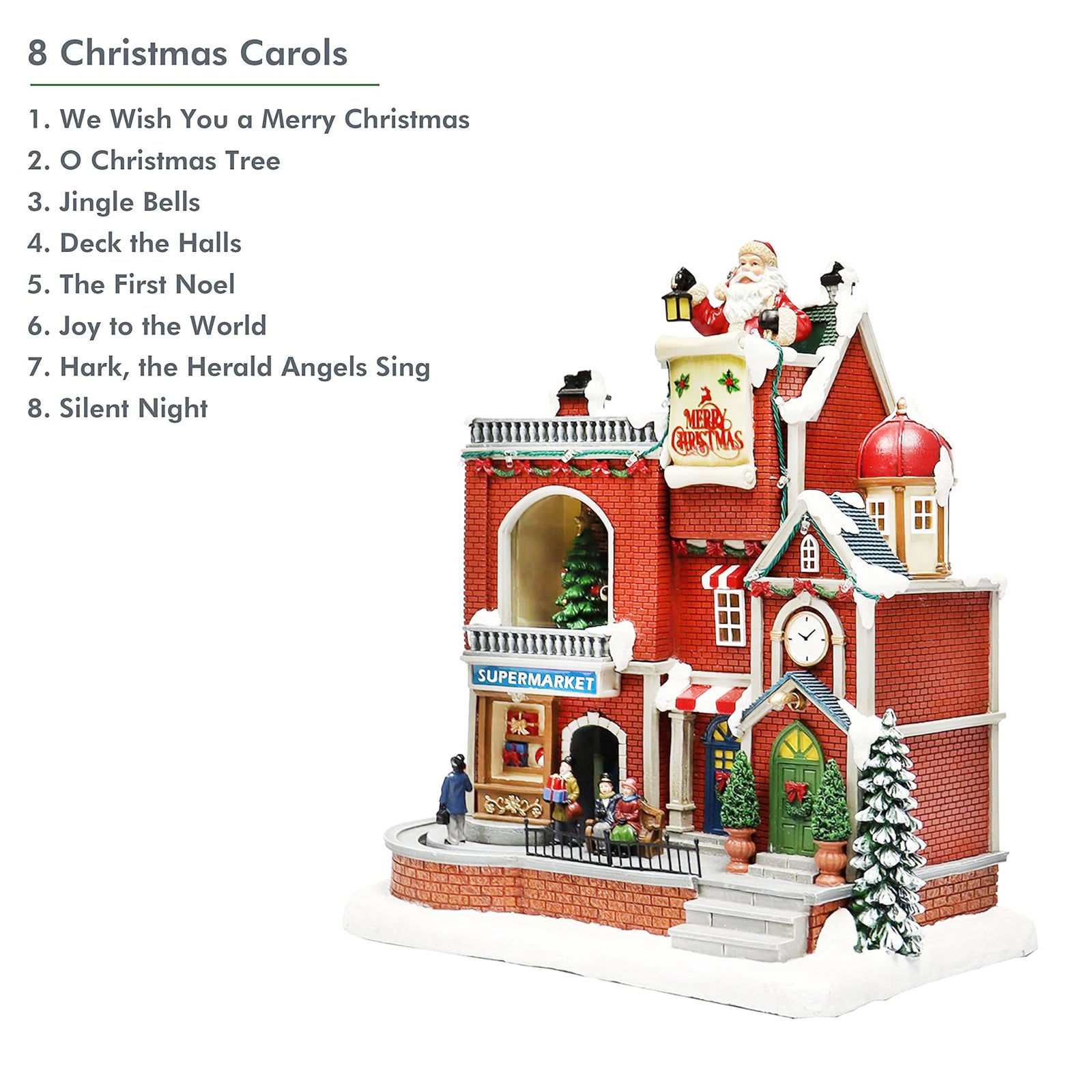 Lighted Christmas Village House Supermarket and Shops Animated Holiday Scene
