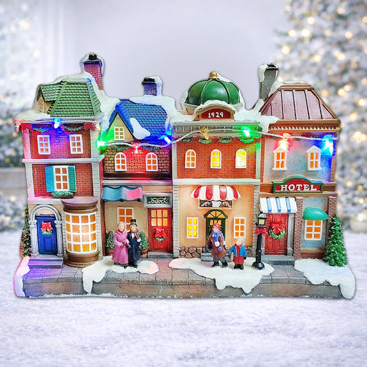 Lighted Christmas Village Street Scene 1929 Townhouse LED Musical Holiday Village