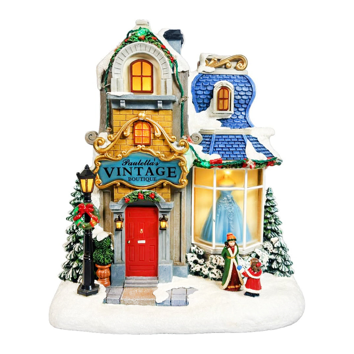 Lighted Christmas Village Vintage Boutique LED 10.6” Musical Polyresin Holiday Building