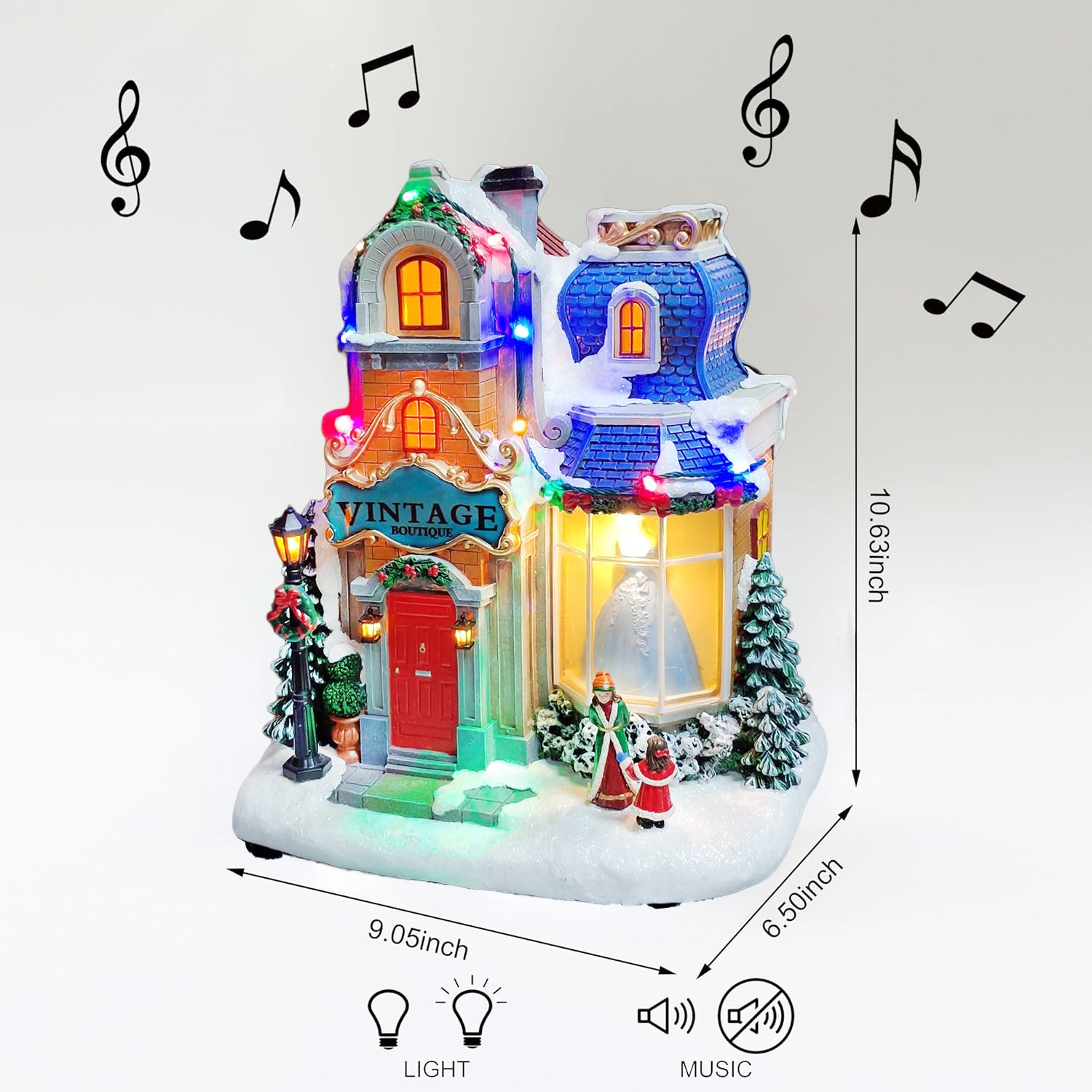 Lighted Christmas Village Vintage Boutique LED 10.6” Musical Polyresin Holiday Building