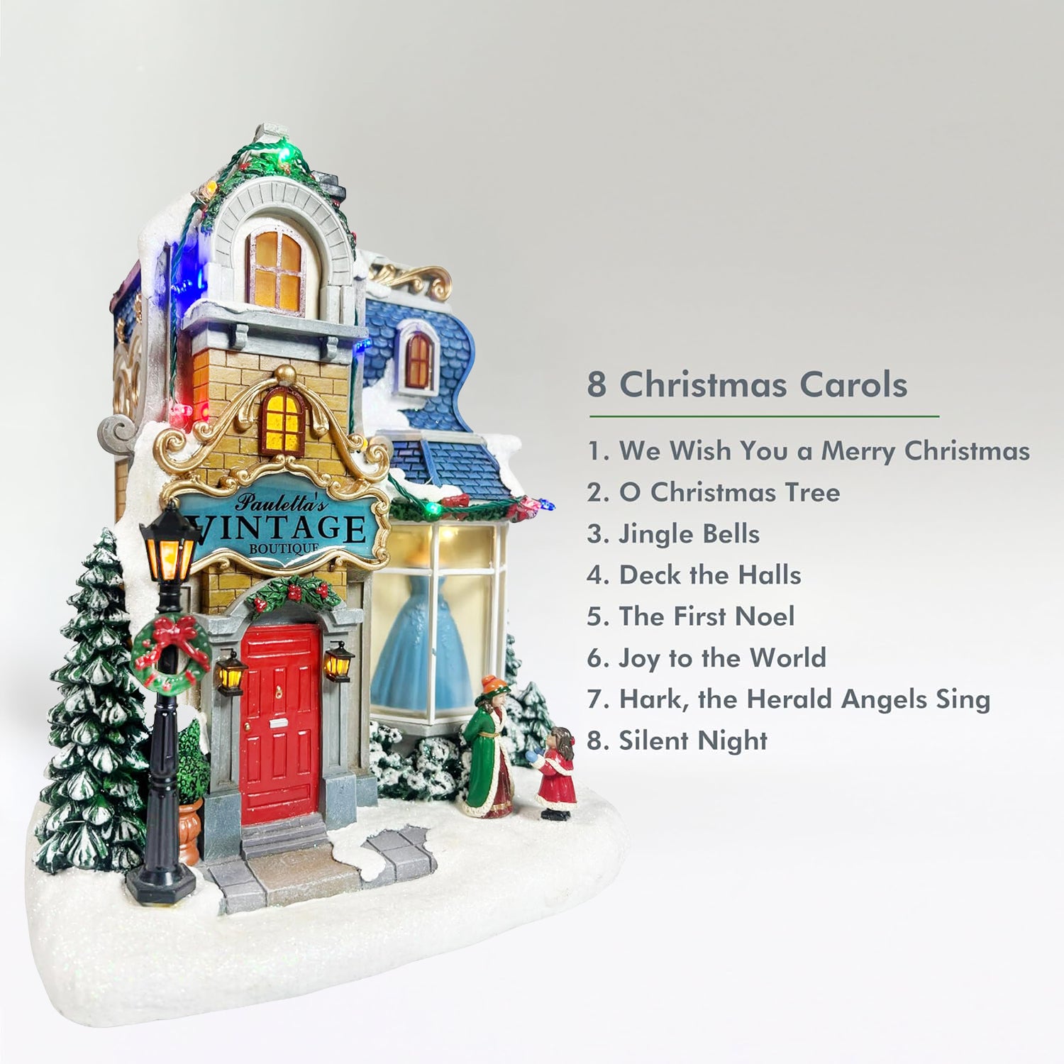 Lighted Christmas Village Vintage Boutique LED 10.6” Musical Polyresin Holiday Building