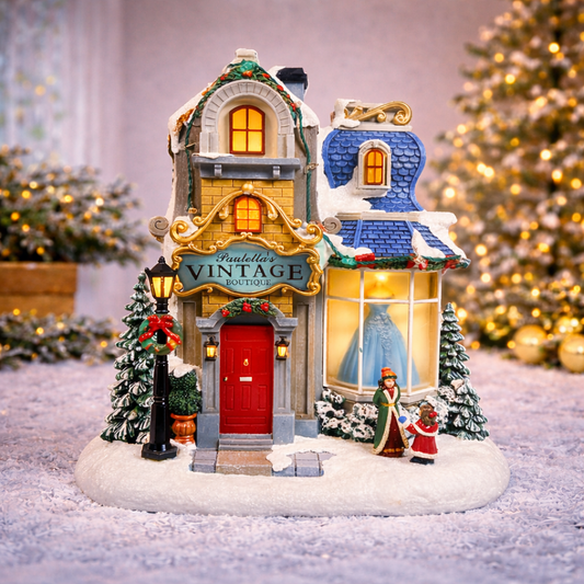 Lighted Christmas Village Vintage Boutique LED 10.6” Musical Polyresin Holiday Building