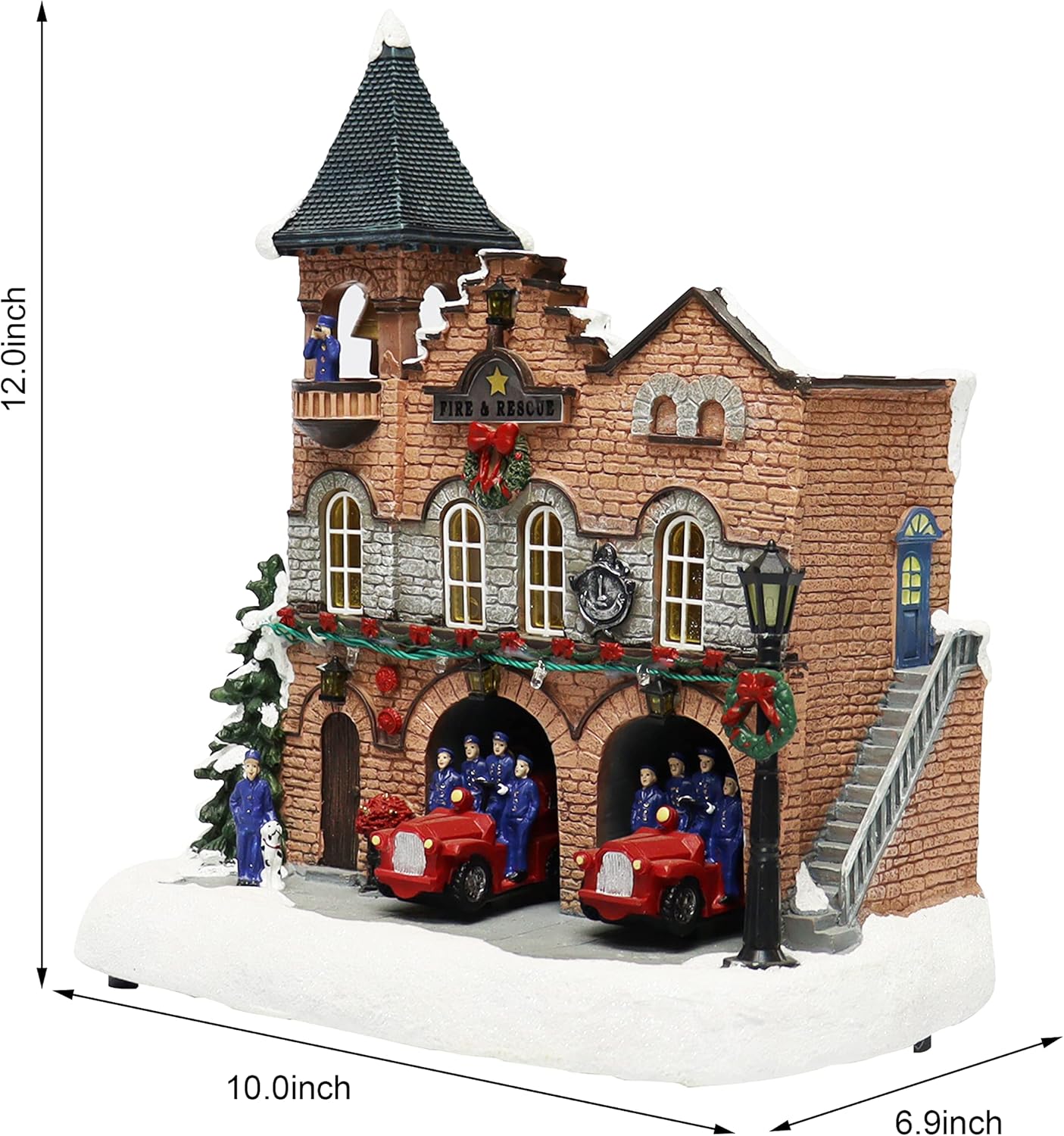 Lighted Fire Station Christmas Village 12” Animated Building with LED Lights