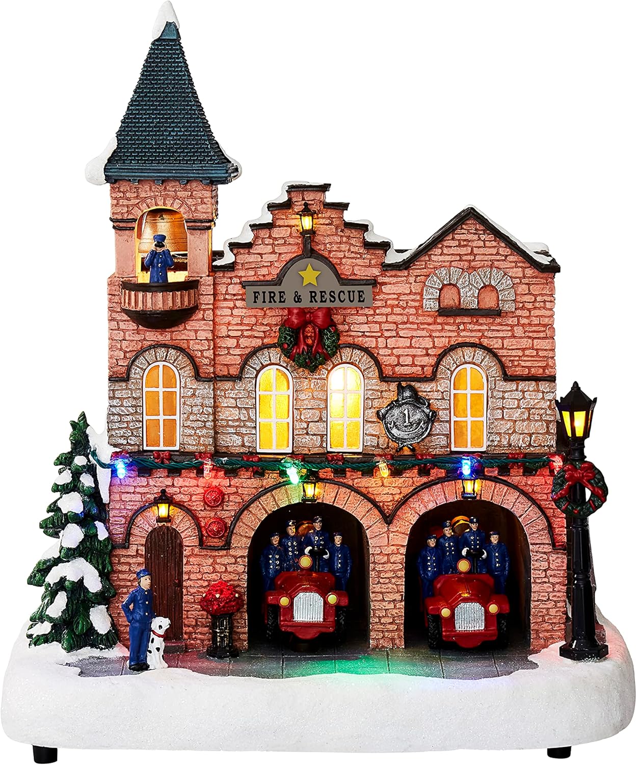 Lighted Fire Station Christmas Village 12” Animated Building with LED Lights