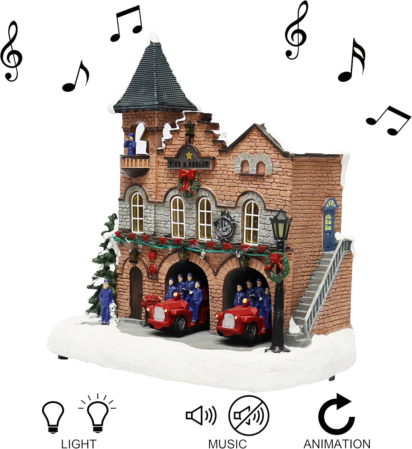 Lighted Fire Station Christmas Village 12” Animated Building with LED Lights