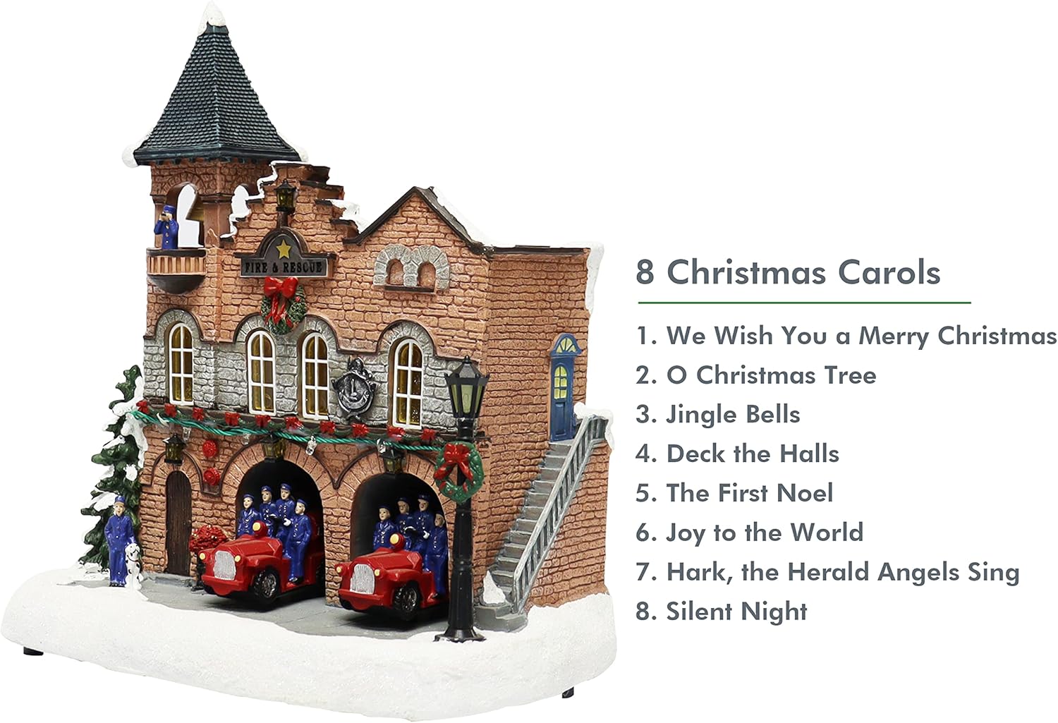 Lighted Fire Station Christmas Village 12” Animated Building with LED Lights