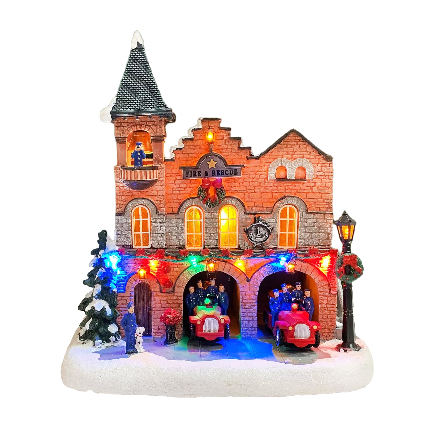 Lighted Fire Station Christmas Village 12” Animated Building with LED Lights