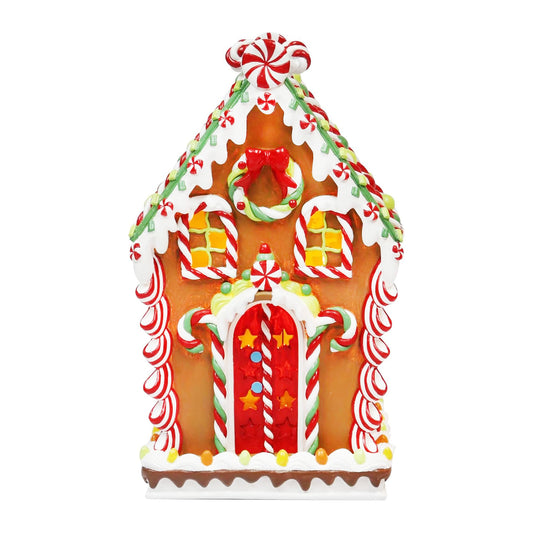 Lighted Gingerbread House Hand-Painted Polyresin Christmas Village Decor Battery Operated Holiday Decoration