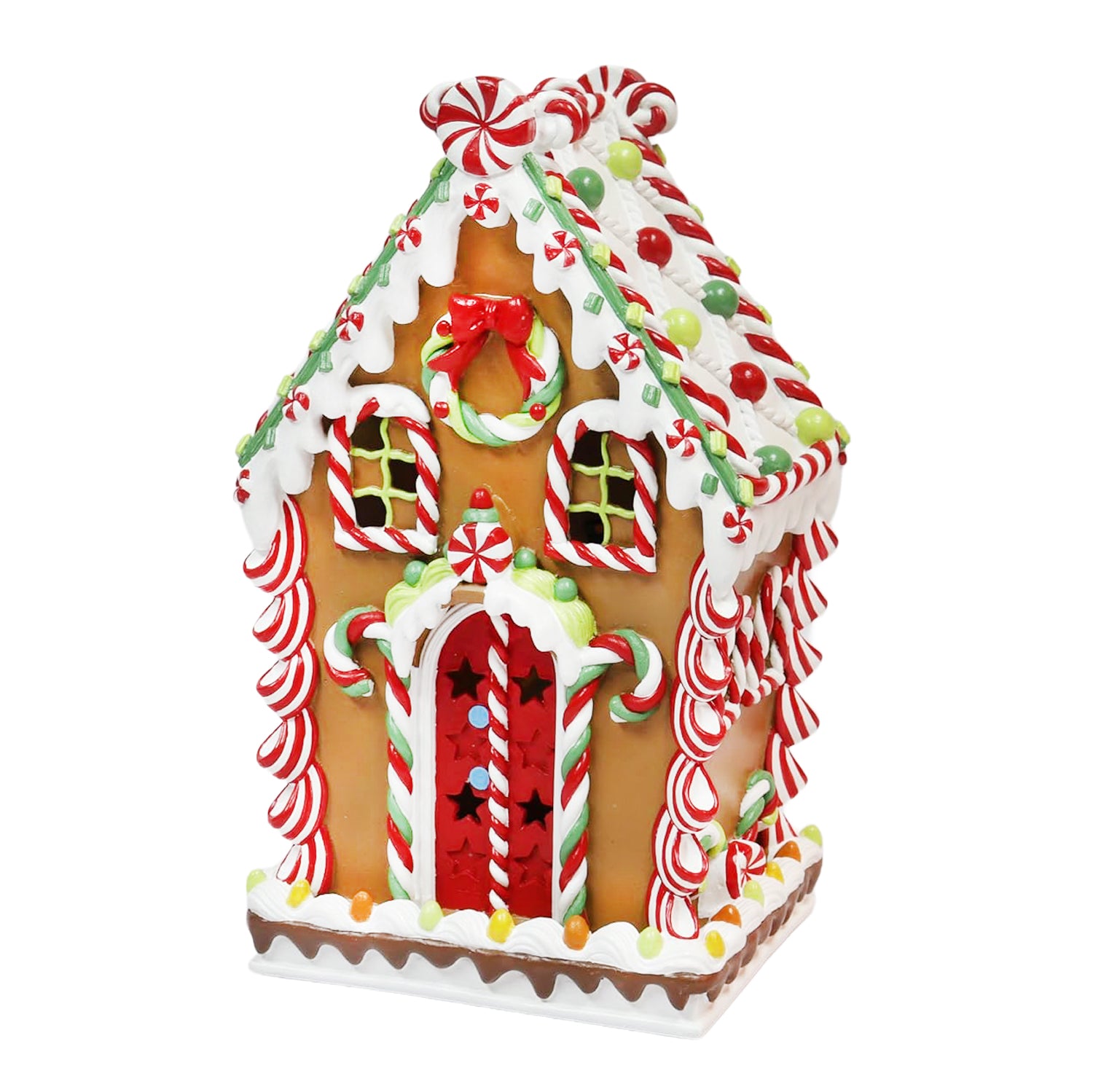 Lighted Gingerbread House Hand-Painted Polyresin Christmas Village Decor Battery Operated Holiday Decoration