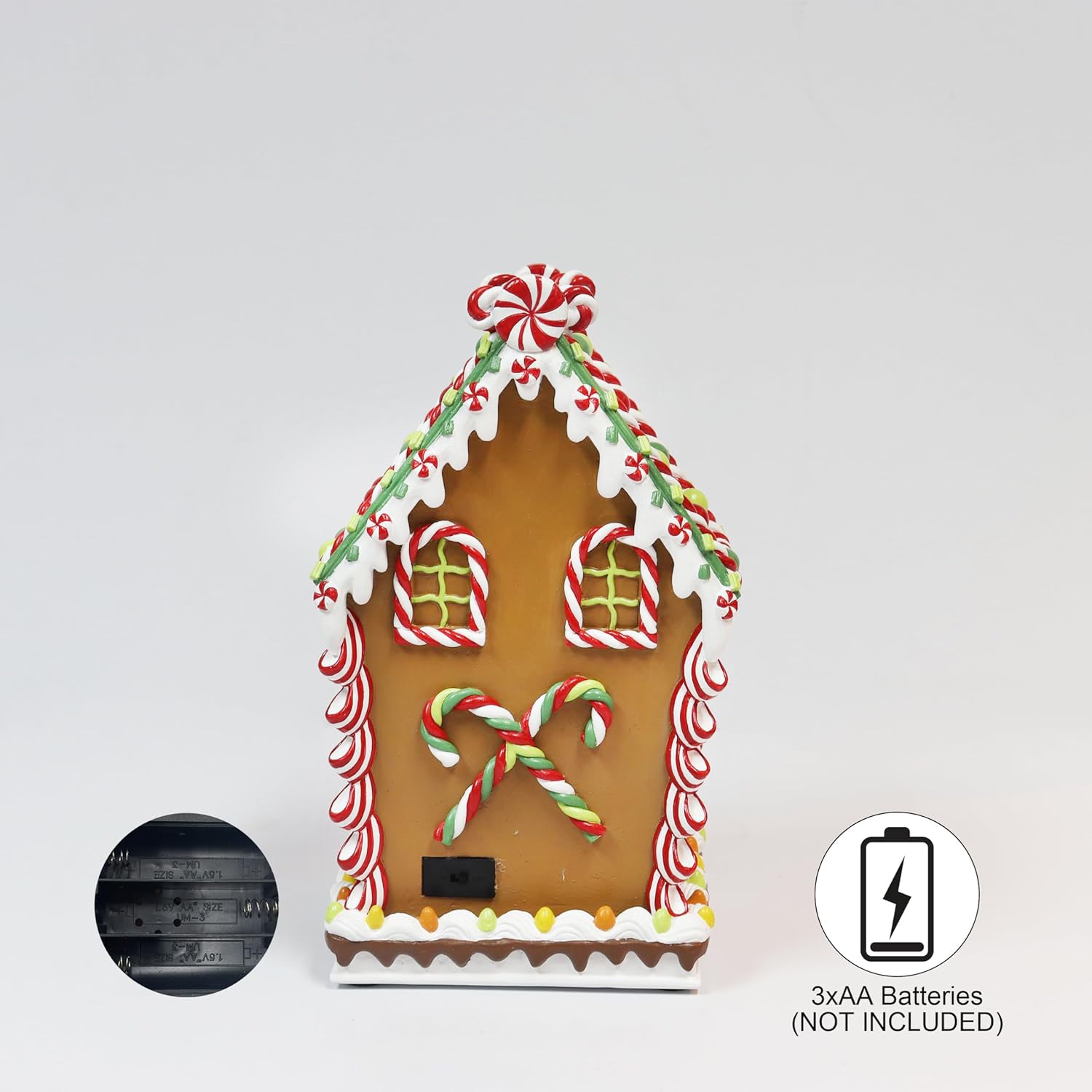 Lighted Gingerbread House Hand-Painted Polyresin Christmas Village Decor Battery Operated Holiday Decoration