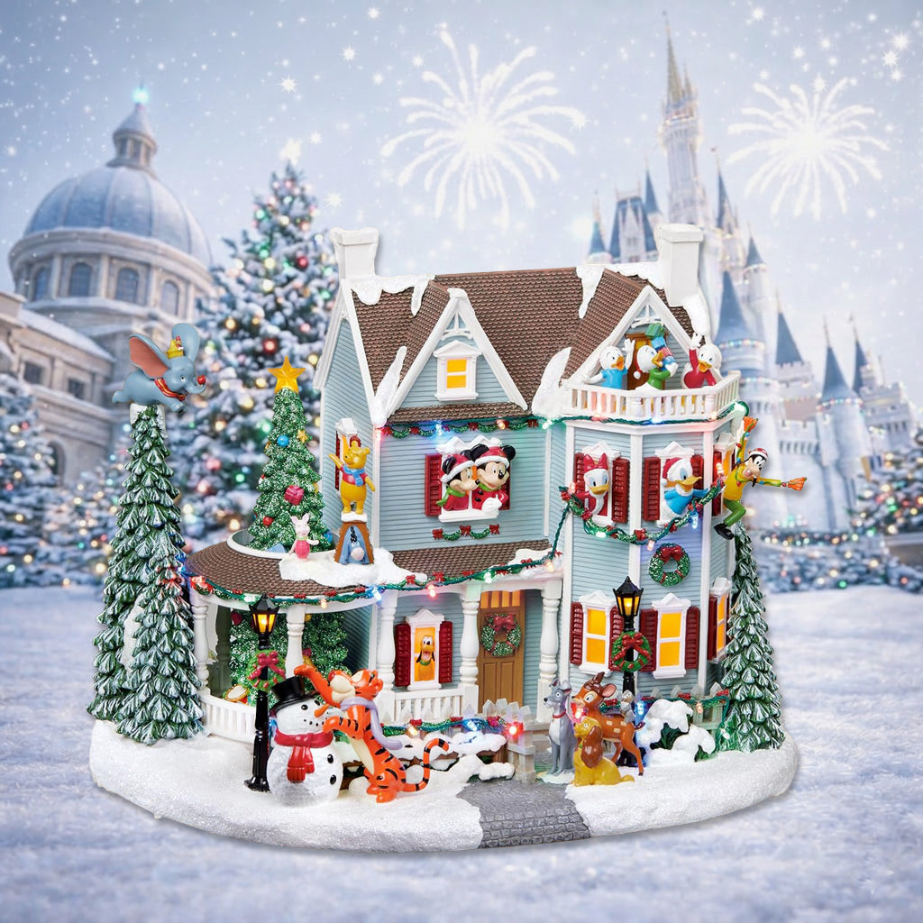 Lighted Holiday Village with Music Volume Control Hand-Painted Disney Characters Power