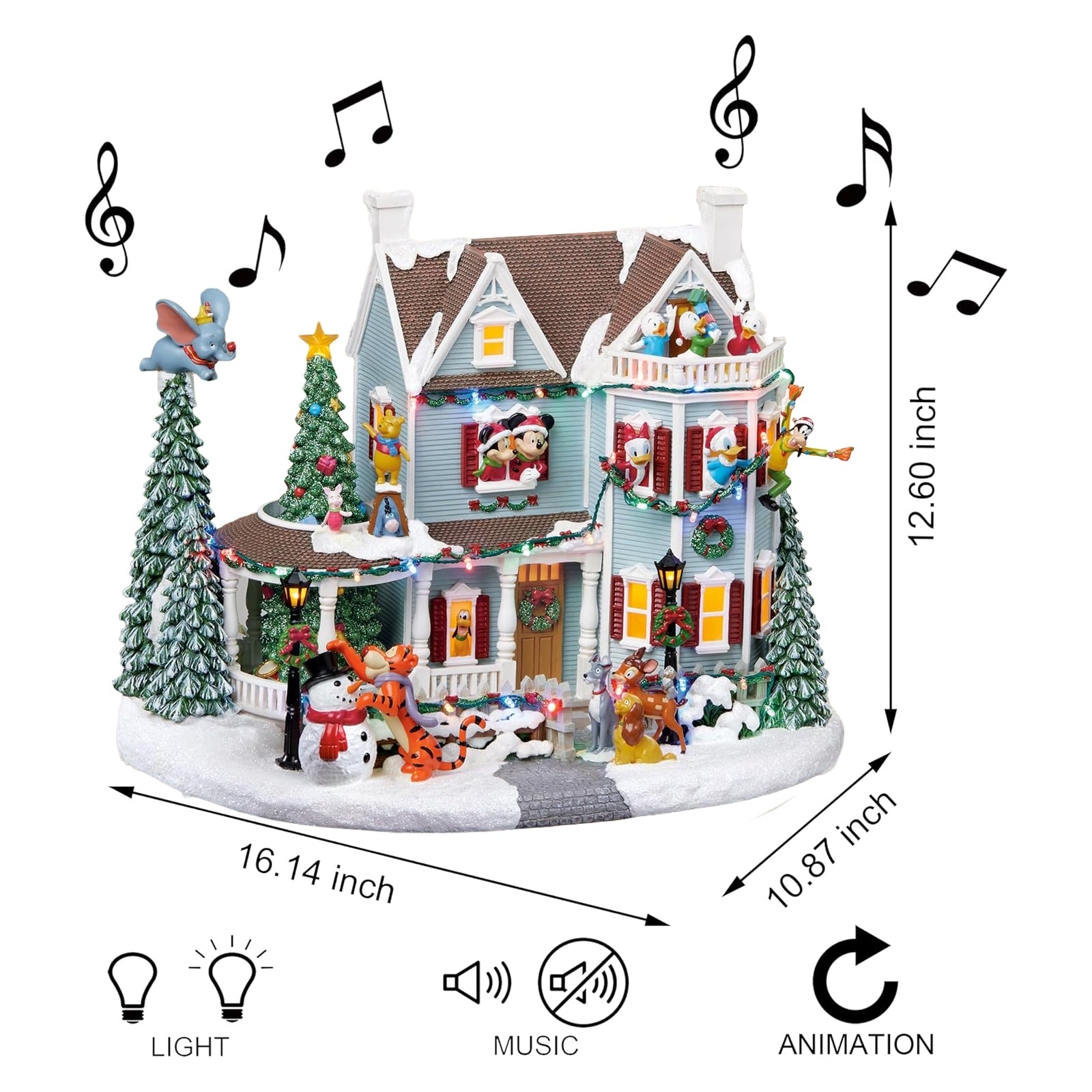 Lighted Holiday Village with Music Volume Control Hand-Painted Disney Characters Power