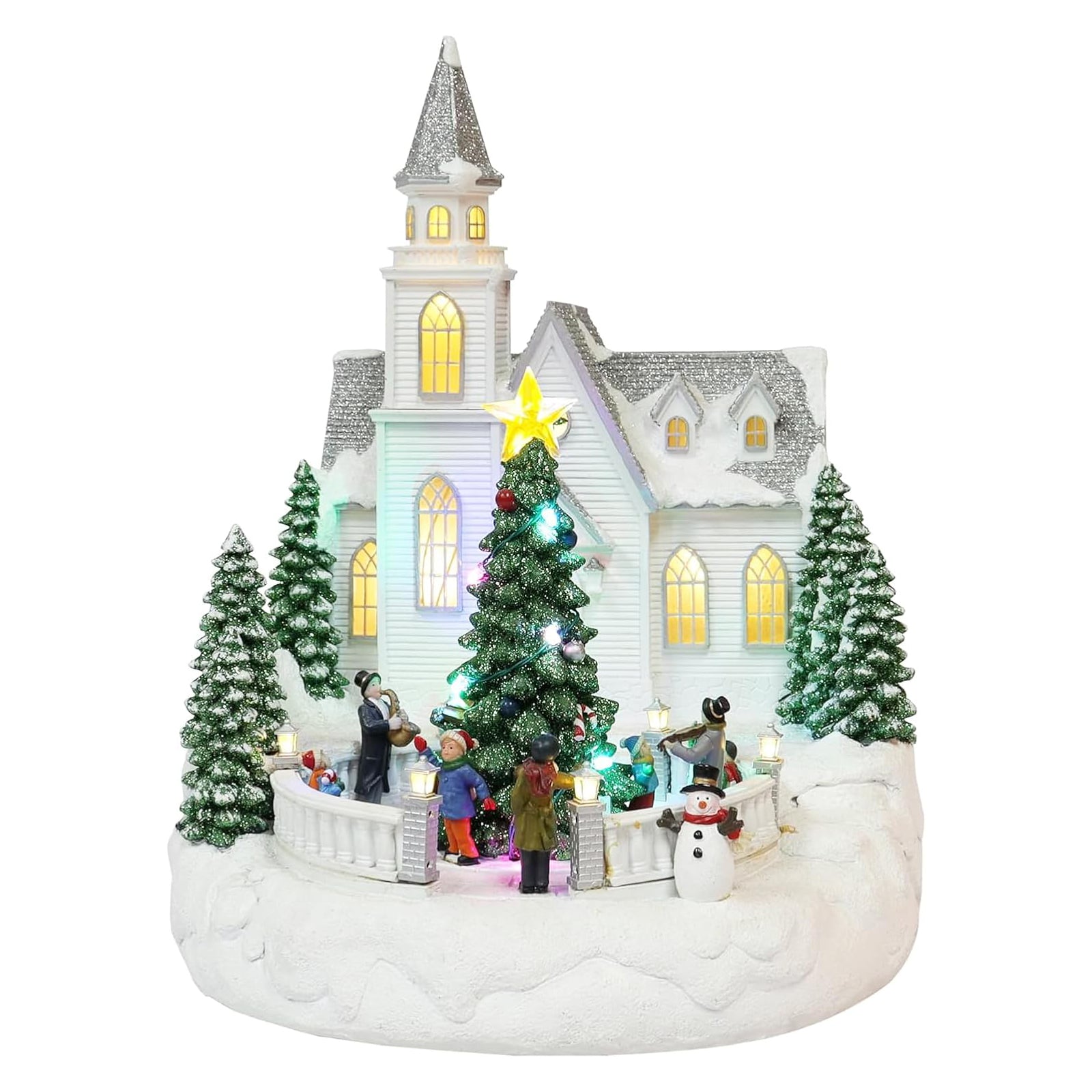 Lighted Musical Christmas Church with Animated Carolers 13.5” LED Holiday Village Building Plays 8 Classic Christmas Songs