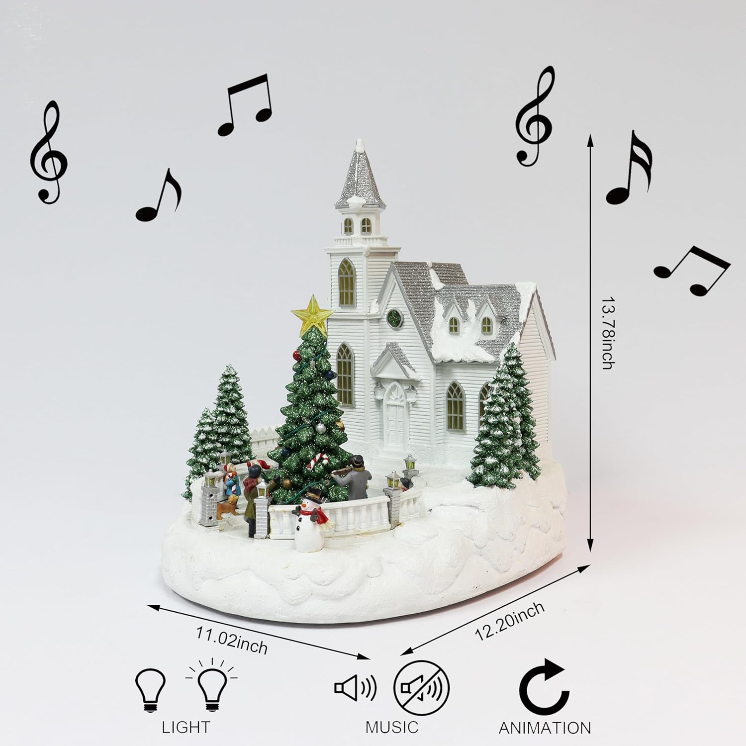 Lighted Musical Christmas Church with Animated Carolers 13.5” LED Holiday Village Building Plays 8 Classic Christmas Songs