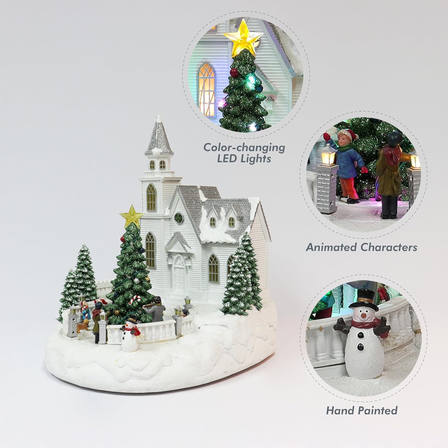 Lighted Musical Christmas Church with Animated Carolers 13.5” LED Holiday Village Building Plays 8 Classic Christmas Songs