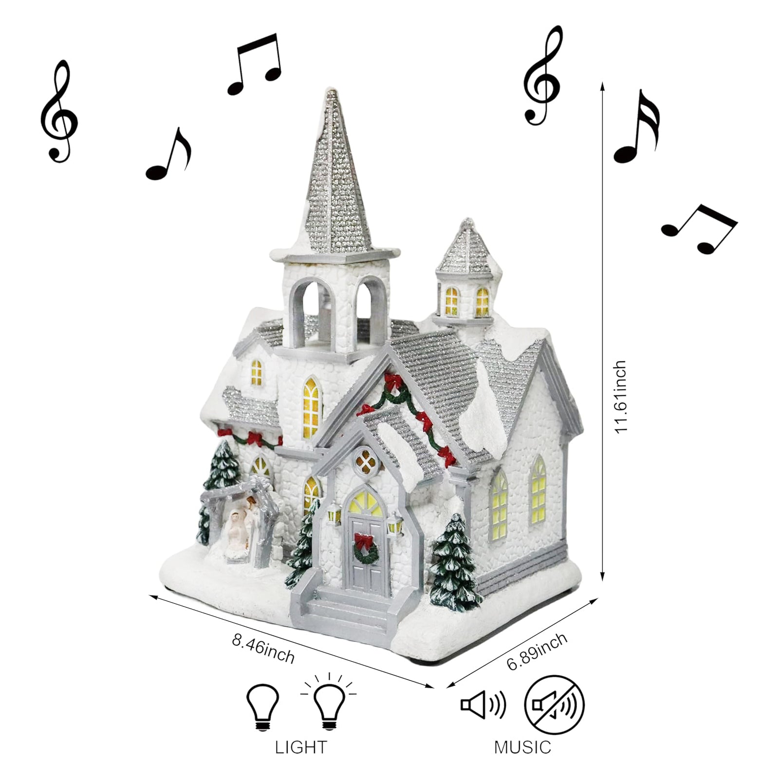 Lighted Musical Church 11.7” Christmas Village House