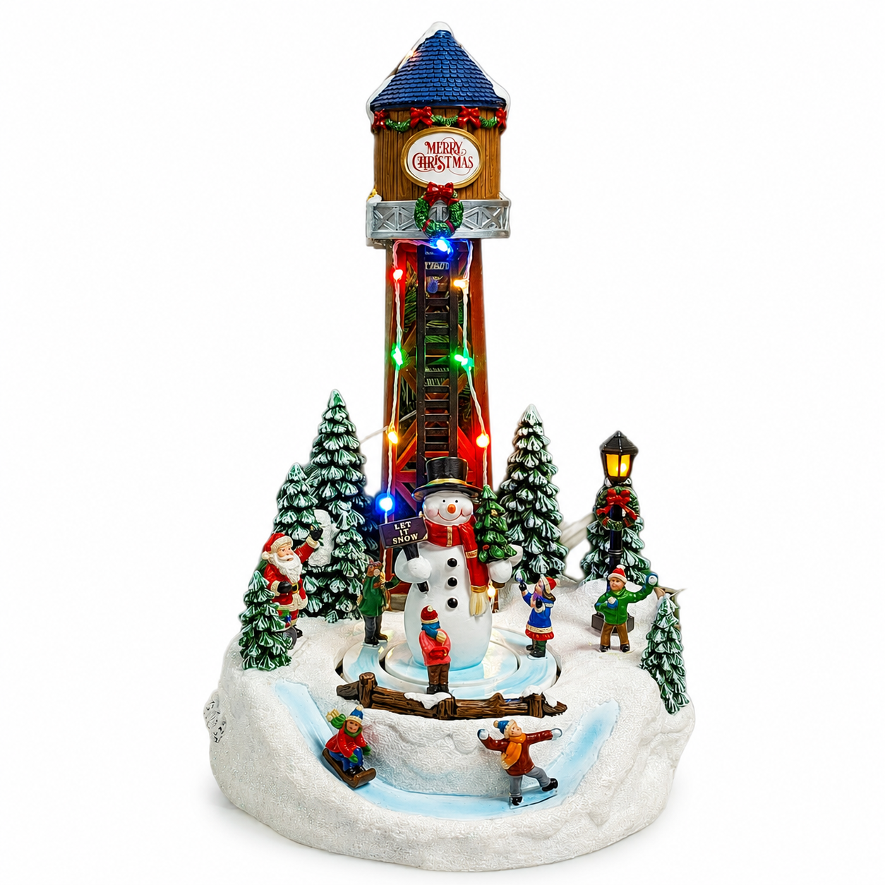 Lighted Musical Water Tower with Animated Scene 14”H LED Holiday Village Display