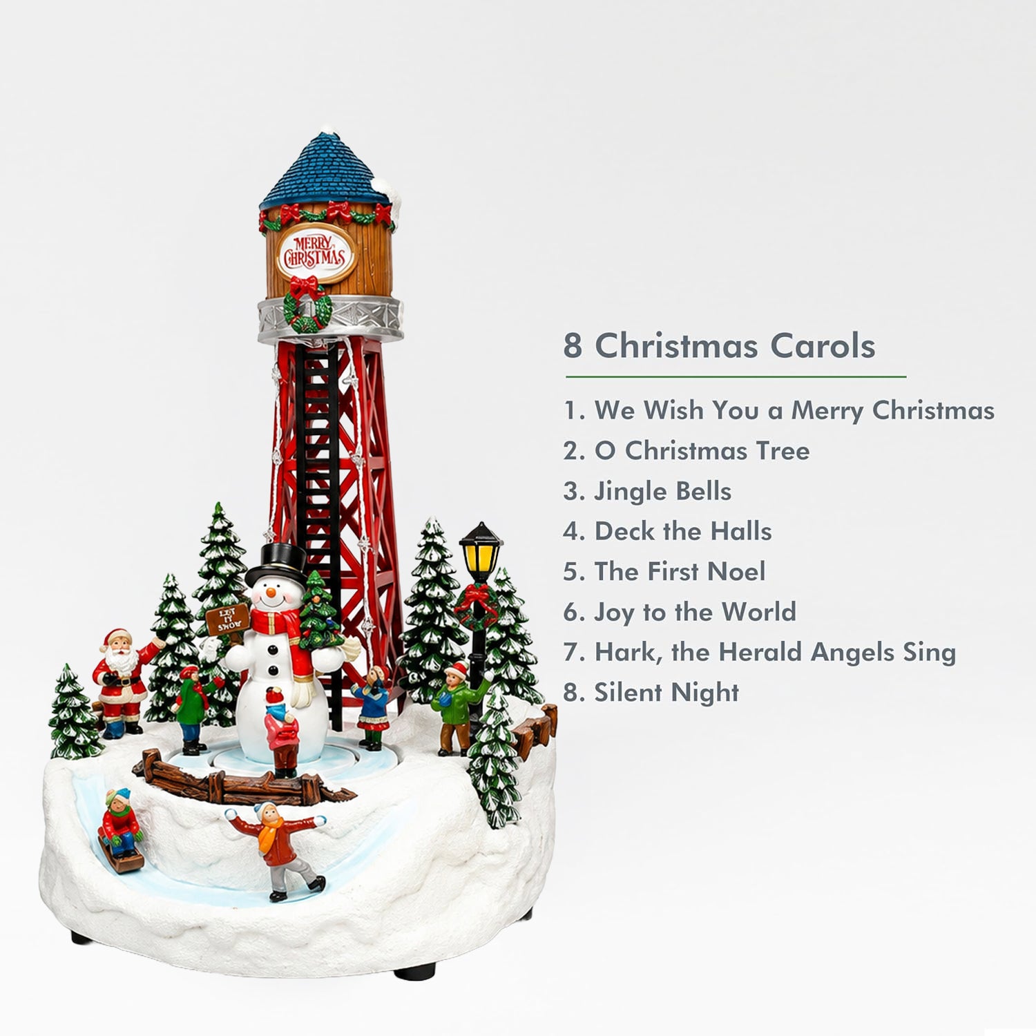 Lighted Musical Water Tower with Animated Scene 14”H LED Holiday Village Display