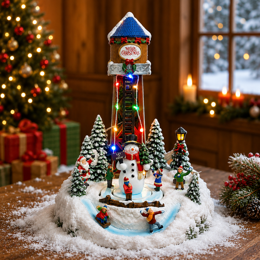 Lighted Musical Water Tower with Animated Scene 14”H LED Holiday Village Display