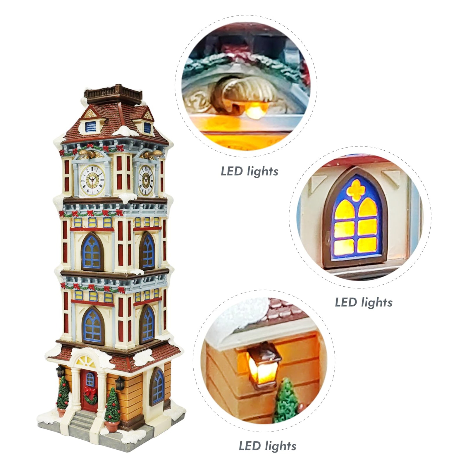 Christmas Clock Tower 14.5” LED Hand-Painted Polyresin Village Decoration