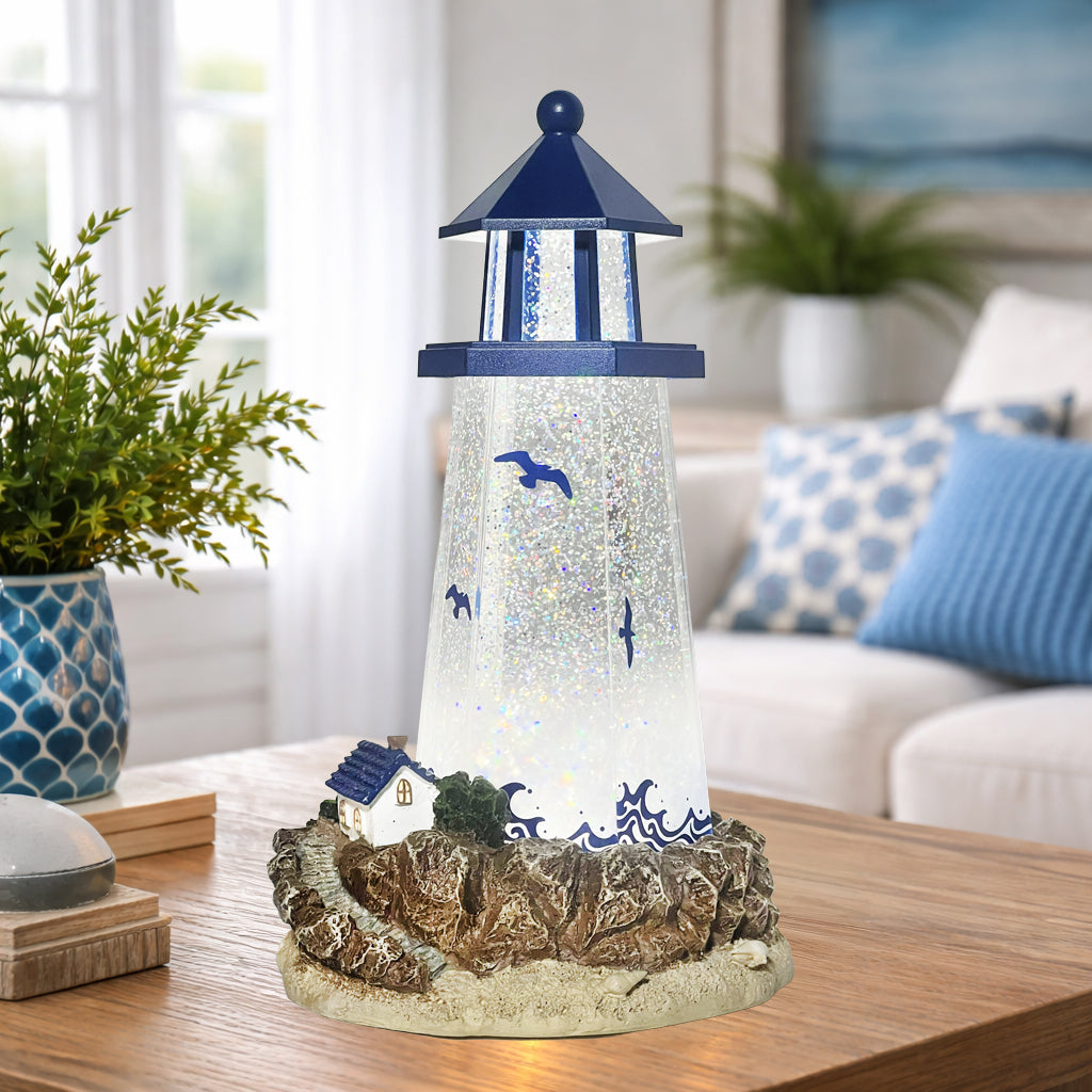 Lighthouse Water Globe by Moments in Time 11.5” Acrylic Spinning Glitter
