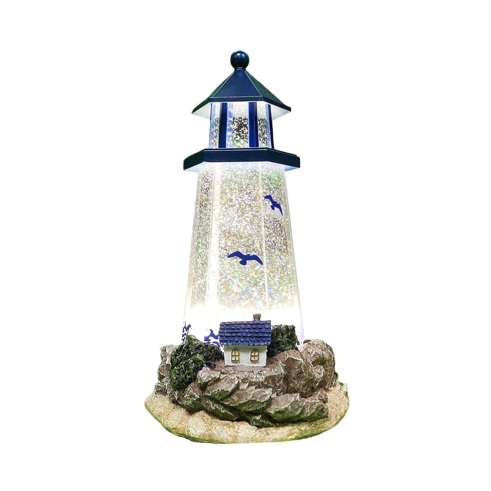 Lighthouse Water Globe by Moments in Time 11.5” Acrylic Spinning Glitter