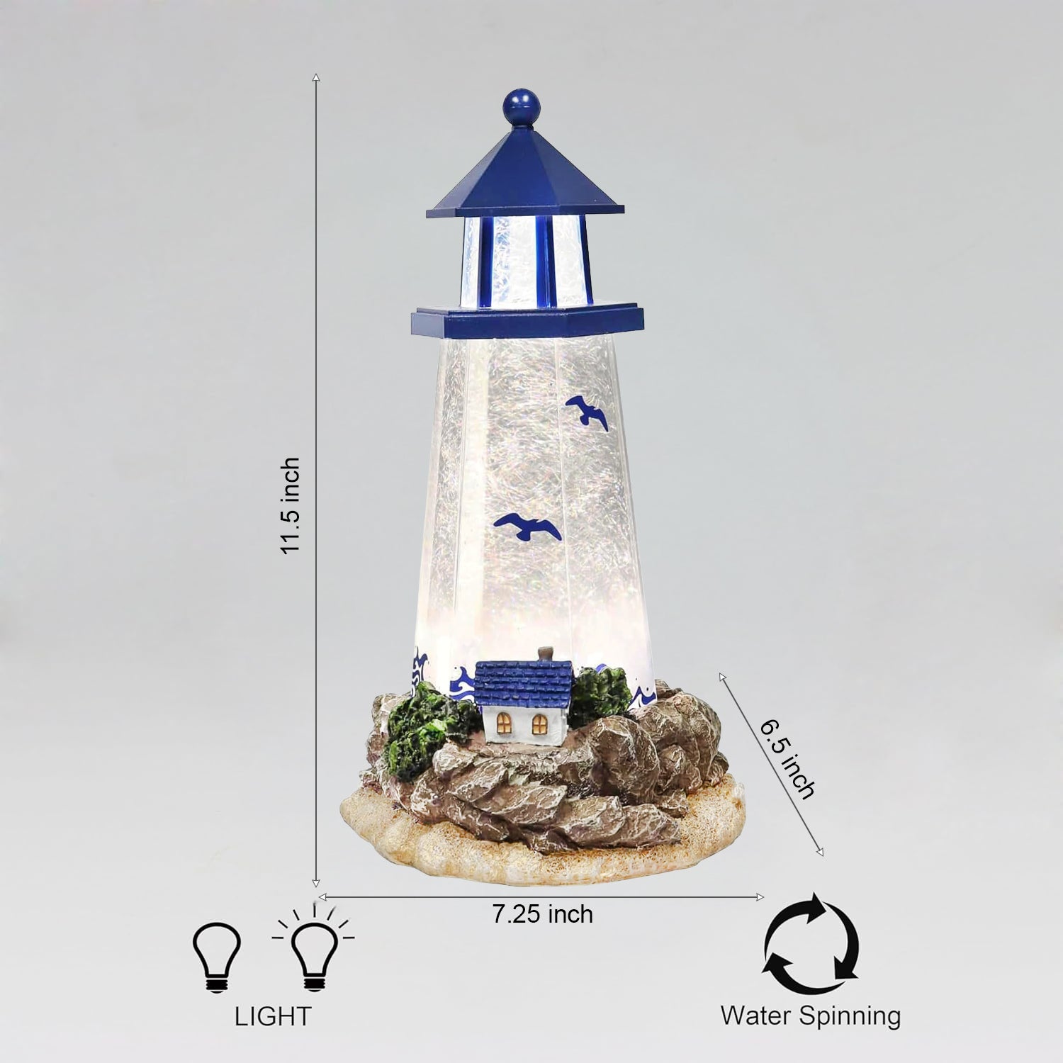 Lighthouse Water Globe by Moments in Time 11.5” Acrylic Spinning Glitter