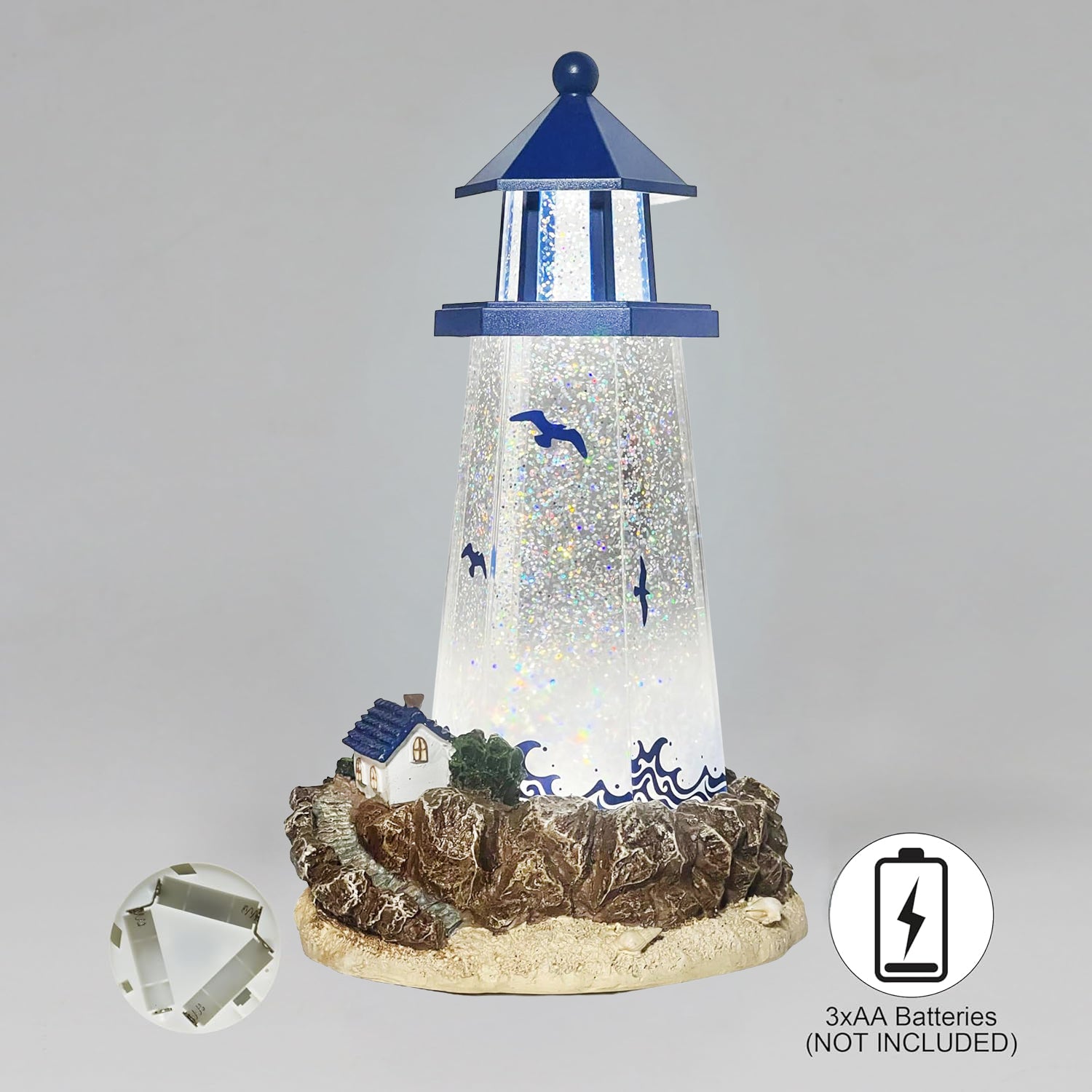 Lighthouse Water Globe by Moments in Time 11.5” Acrylic Spinning Glitter