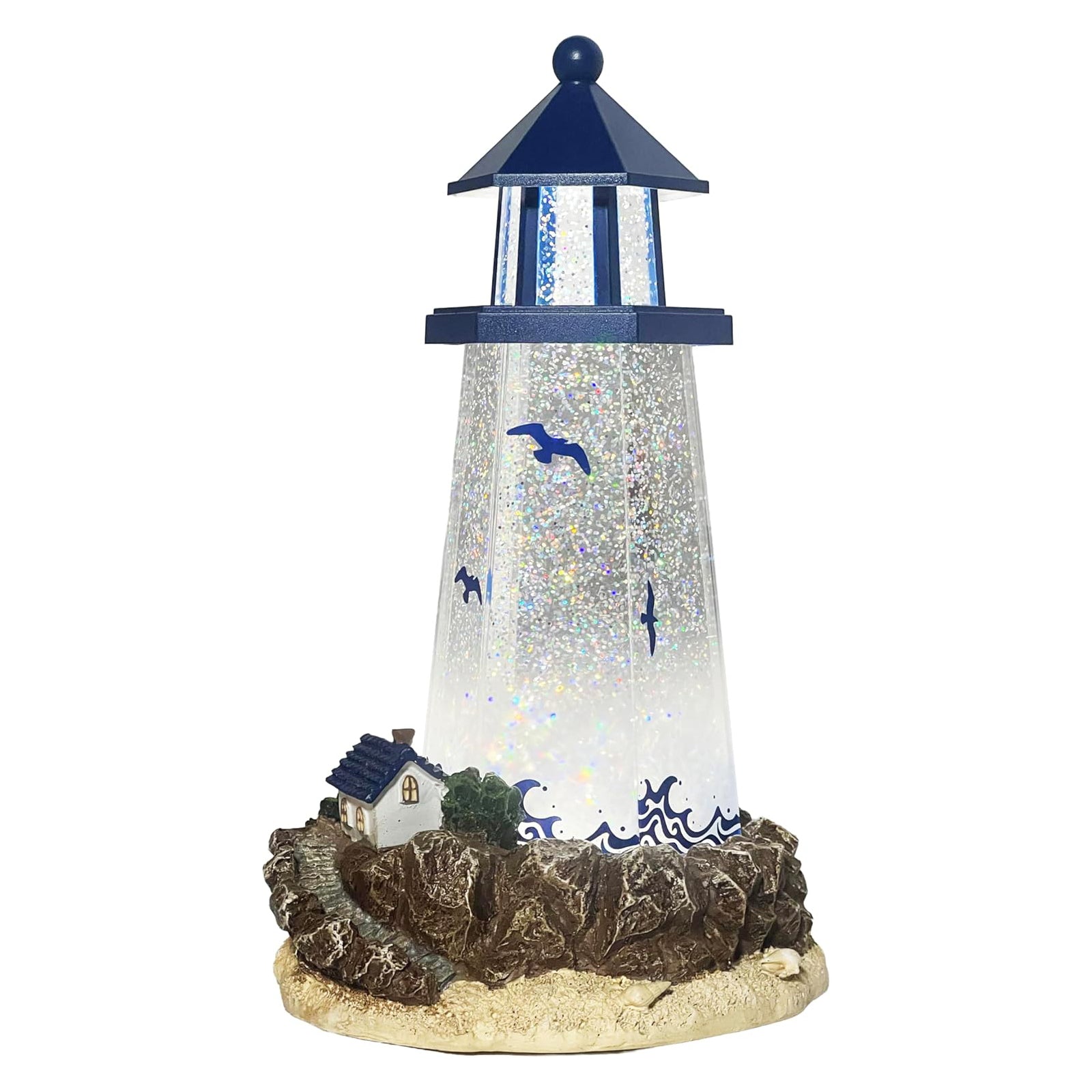 Lighthouse Water Globe by Moments in Time 11.5” Acrylic Spinning Glitter