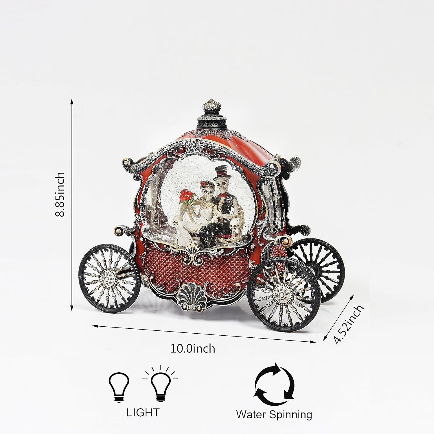 Spooky Halloween LED Water Globe Skeleton Wedding Carriage Pumpkin Coach Glitter