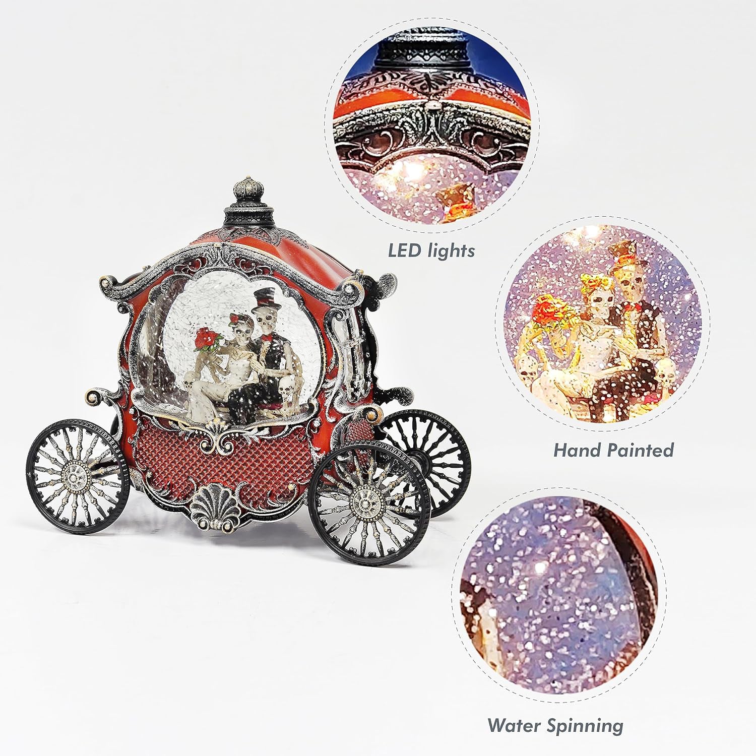 Spooky Halloween LED Water Globe Skeleton Wedding Carriage Pumpkin Coach Glitter