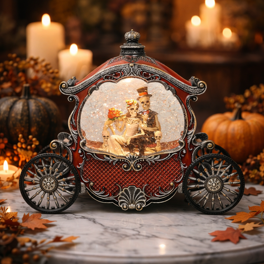 Spooky Halloween LED Water Globe Skeleton Wedding Carriage Pumpkin Coach Glitter