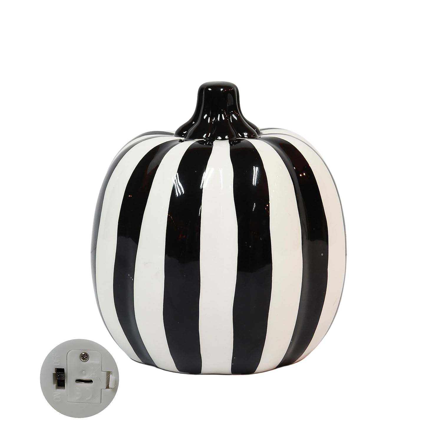 Halloween LED Ceramic Pumpkin Jack O Lantern Light Zebra Stripe Glossy Finish Battery Operated Decorative Tabletop Lantern Light Up Halloween Decor Indoor Fall Decoration