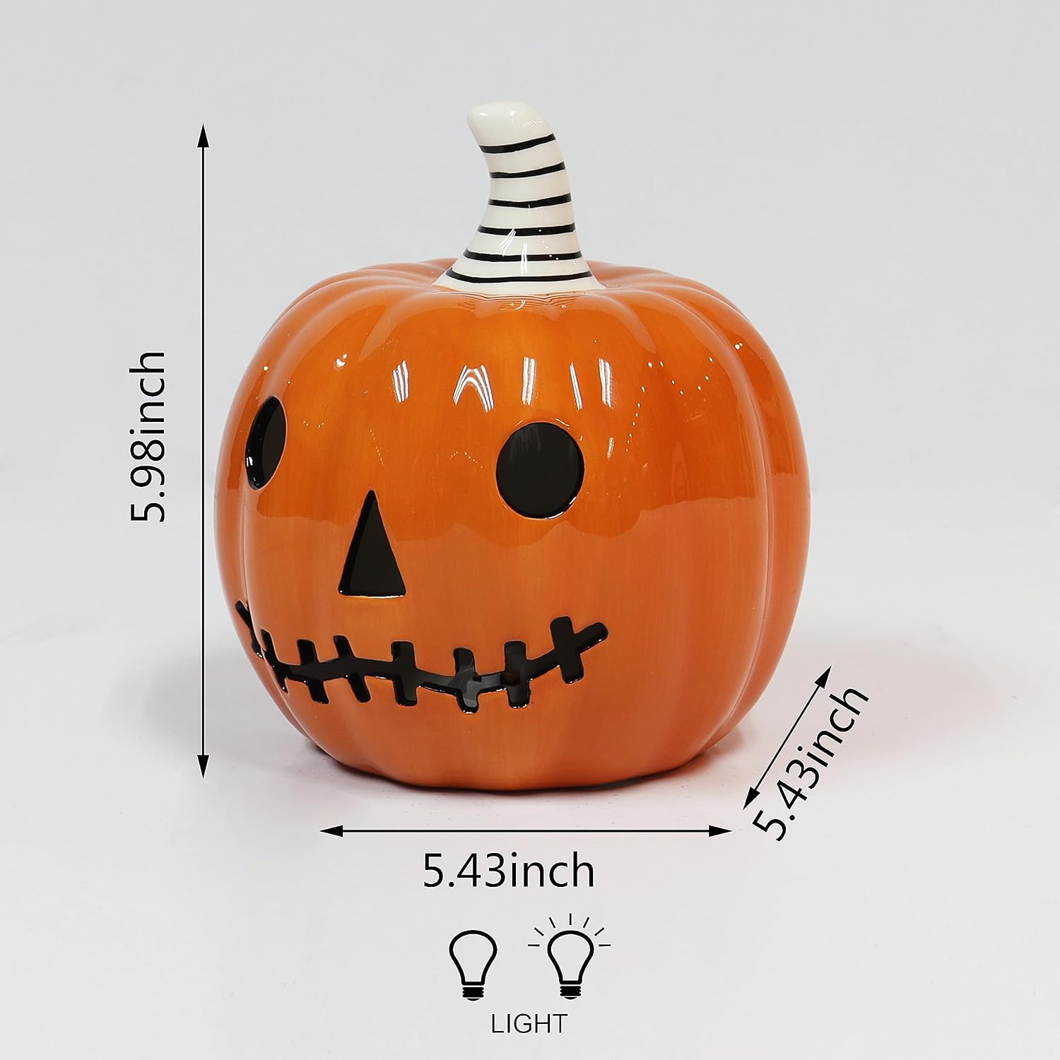Halloween Ceramic Pumpkin Decor LED Lighted Jack O Lantern Battery Included Tabletop Decoration 6 Inch Indoor Fall Harvest Home Decor
